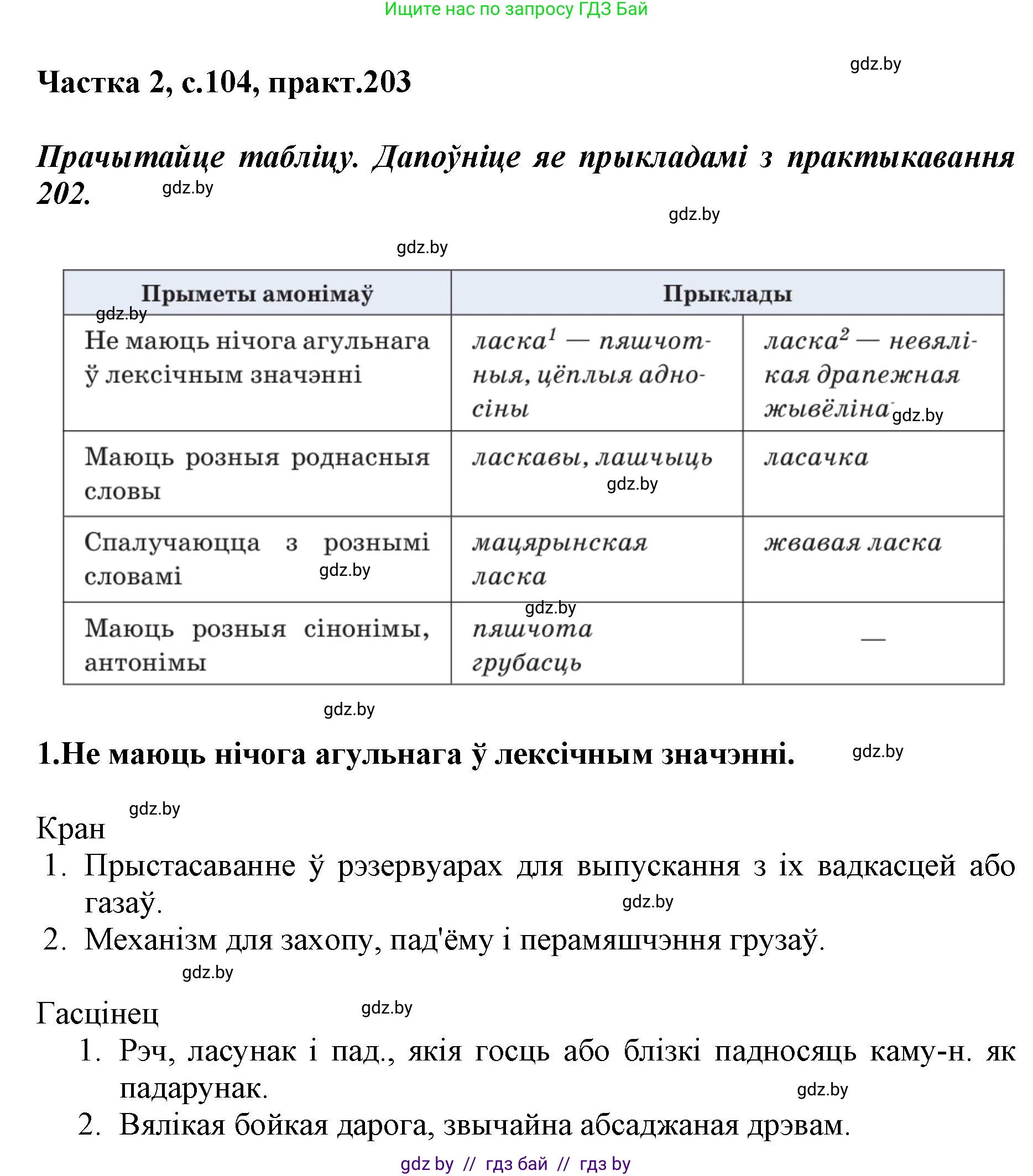 Белорусский язык (Беларуская мова), 5 класс Учебник, авторы: Валочка Ганна Міхайлаўна, Зелянко Вольга Уладзіміраўна, Мартынкевіч Святлана Васільеўна, Якуба Святлана Міхайлаўна, издательство Акадэмія адукацыі, Минск, 2024, голубого цвета, Частка 2, страница 104, номер 203, Решение