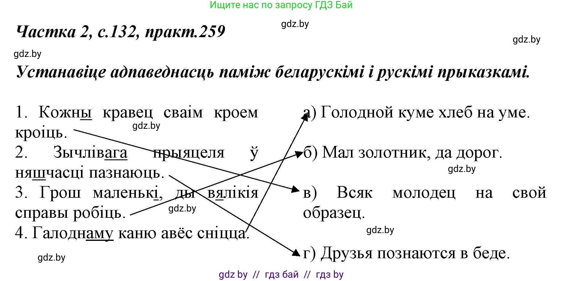 Белорусский язык (Беларуская мова), 5 класс Учебник, авторы: Валочка Ганна Міхайлаўна, Зелянко Вольга Уладзіміраўна, Мартынкевіч Святлана Васільеўна, Якуба Святлана Міхайлаўна, издательство Акадэмія адукацыі, Минск, 2024, голубого цвета, Частка 2, страница 132, номер 259, Решение