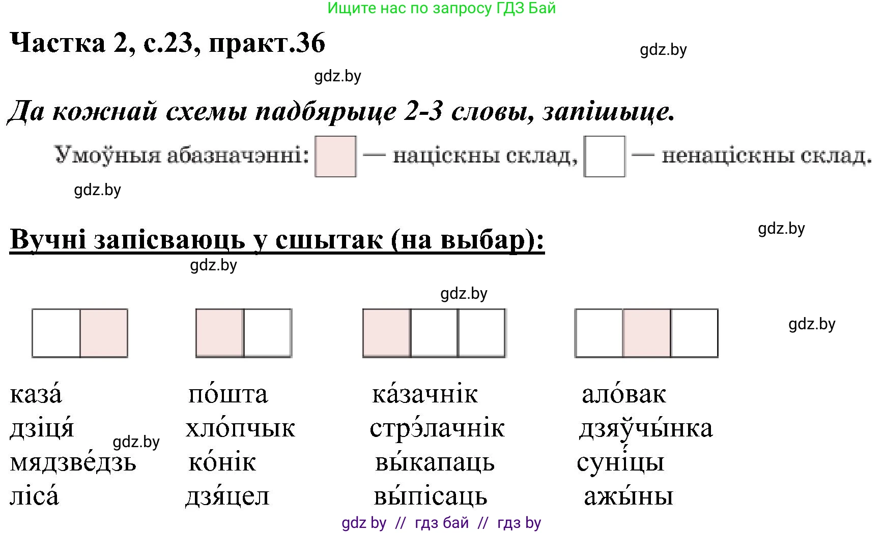 Белорусский язык (Беларуская мова), 5 класс Учебник, авторы: Валочка Ганна Міхайлаўна, Зелянко Вольга Уладзіміраўна, Мартынкевіч Святлана Васільеўна, Якуба Святлана Міхайлаўна, издательство Акадэмія адукацыі, Минск, 2024, голубого цвета, Частка 2, страница 23, номер 36, Решение
