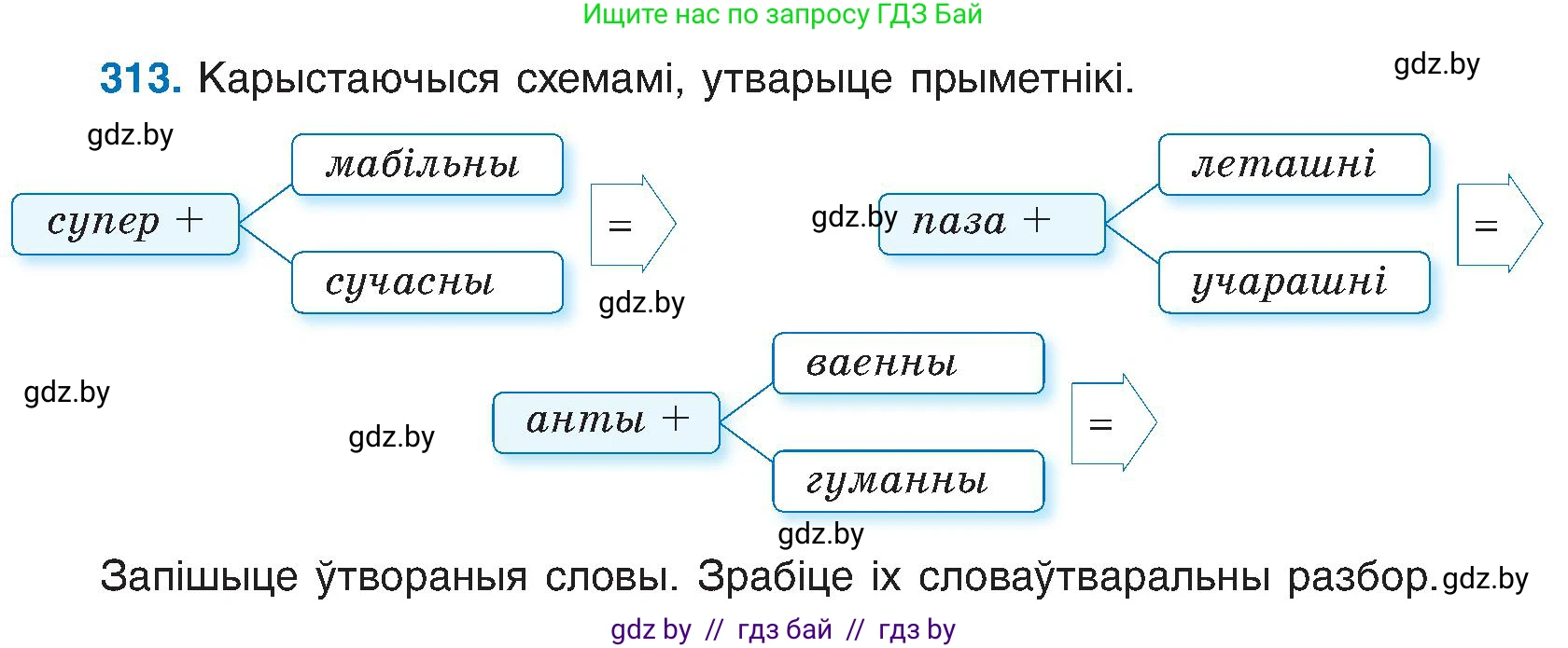 Белорусский язык (Беларуская мова), 6 класс Учебник, авторы: Валочка Ганна Міхайлаўна, Зелянко Вольга Уладзіміраўна, Мартынкевіч Святлана Васільеўна, Якуба Святлана Міхайлаўна, Бажкова Т І, издательство Акадэмія адукацыі, Минск, 2025, страница 160, номер 313, Условие 2025