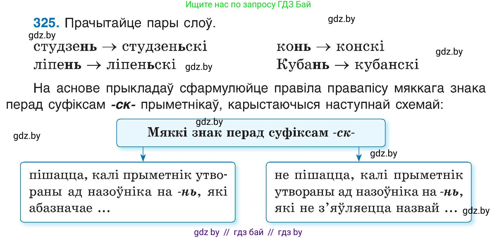 Белорусский язык (Беларуская мова), 6 класс Учебник, авторы: Валочка Ганна Міхайлаўна, Зелянко Вольга Уладзіміраўна, Мартынкевіч Святлана Васільеўна, Якуба Святлана Міхайлаўна, Бажкова Т І, издательство Акадэмія адукацыі, Минск, 2025, страница 165, номер 325, Условие 2025