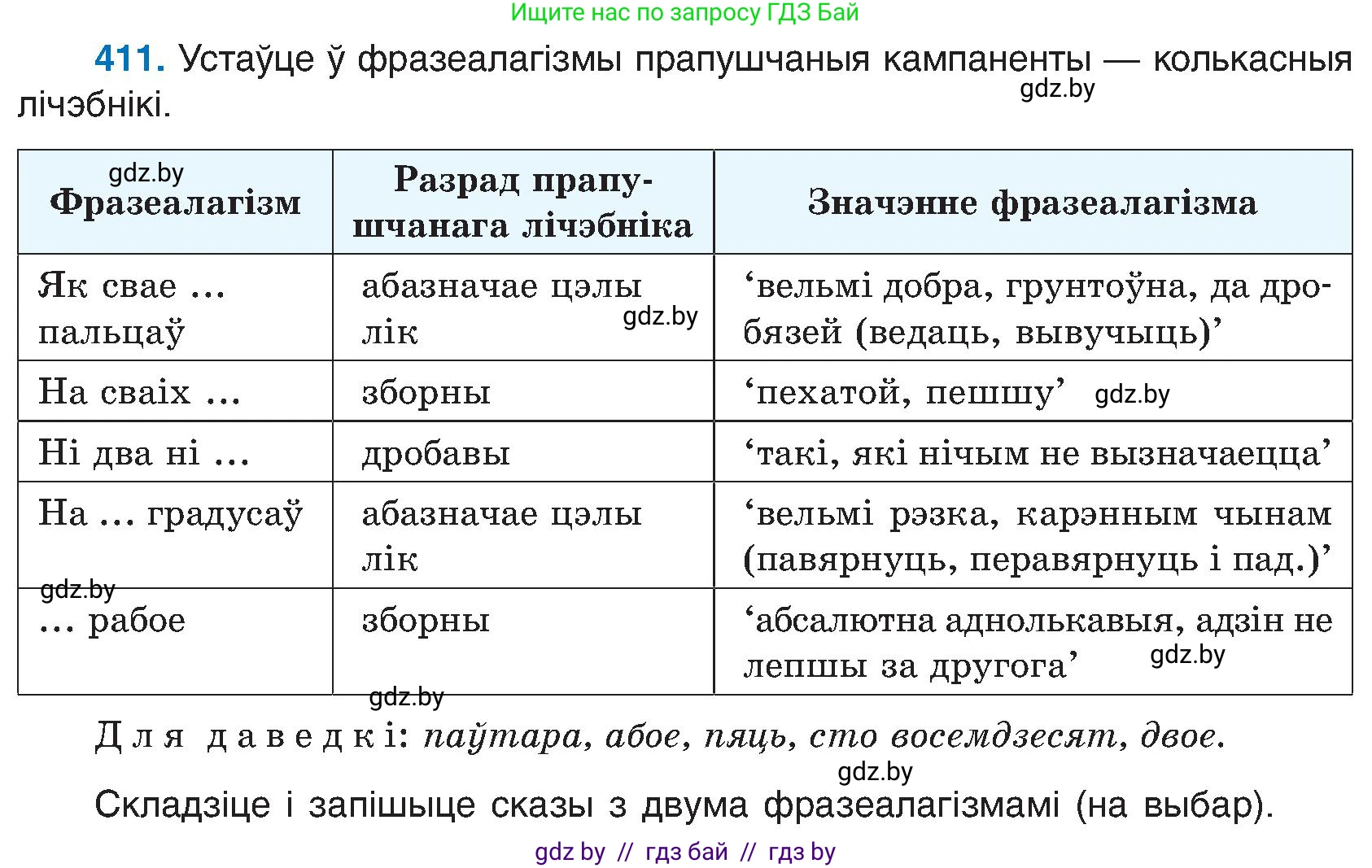 Белорусский язык (Беларуская мова), 6 класс Учебник, авторы: Валочка Ганна Міхайлаўна, Зелянко Вольга Уладзіміраўна, Мартынкевіч Святлана Васільеўна, Якуба Святлана Міхайлаўна, Бажкова Т І, издательство Акадэмія адукацыі, Минск, 2025, страница 205, номер 411, Условие 2025
