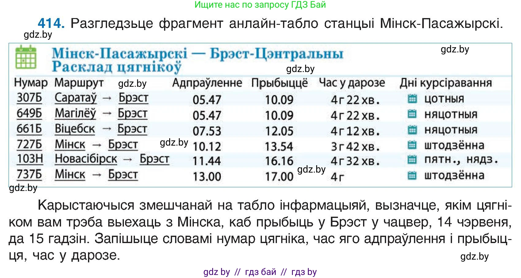 Белорусский язык (Беларуская мова), 6 класс Учебник, авторы: Валочка Ганна Міхайлаўна, Зелянко Вольга Уладзіміраўна, Мартынкевіч Святлана Васільеўна, Якуба Святлана Міхайлаўна, Бажкова Т І, издательство Акадэмія адукацыі, Минск, 2025, страница 206, номер 414, Условие 2025