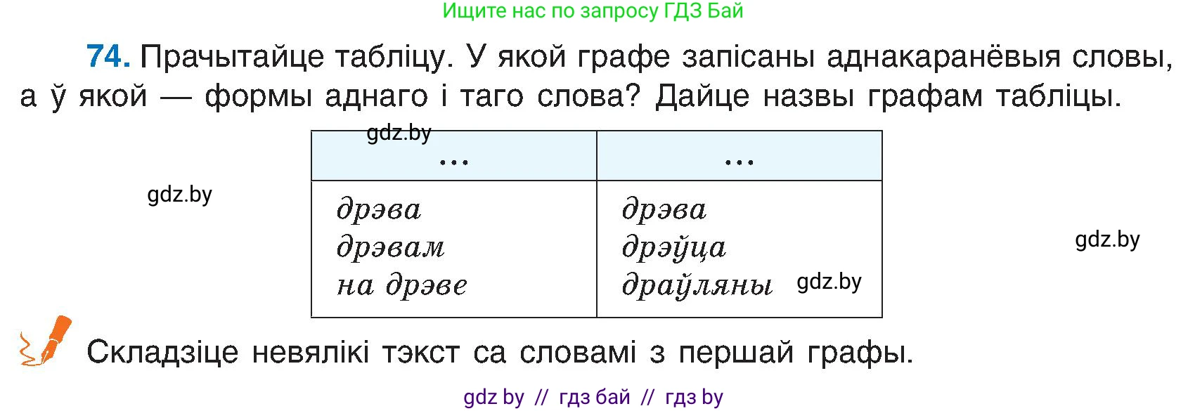 Белорусский язык (Беларуская мова), 6 класс Учебник, авторы: Валочка Ганна Міхайлаўна, Зелянко Вольга Уладзіміраўна, Мартынкевіч Святлана Васільеўна, Якуба Святлана Міхайлаўна, Бажкова Т І, издательство Акадэмія адукацыі, Минск, 2025, страница 42, номер 74, Условие 2025