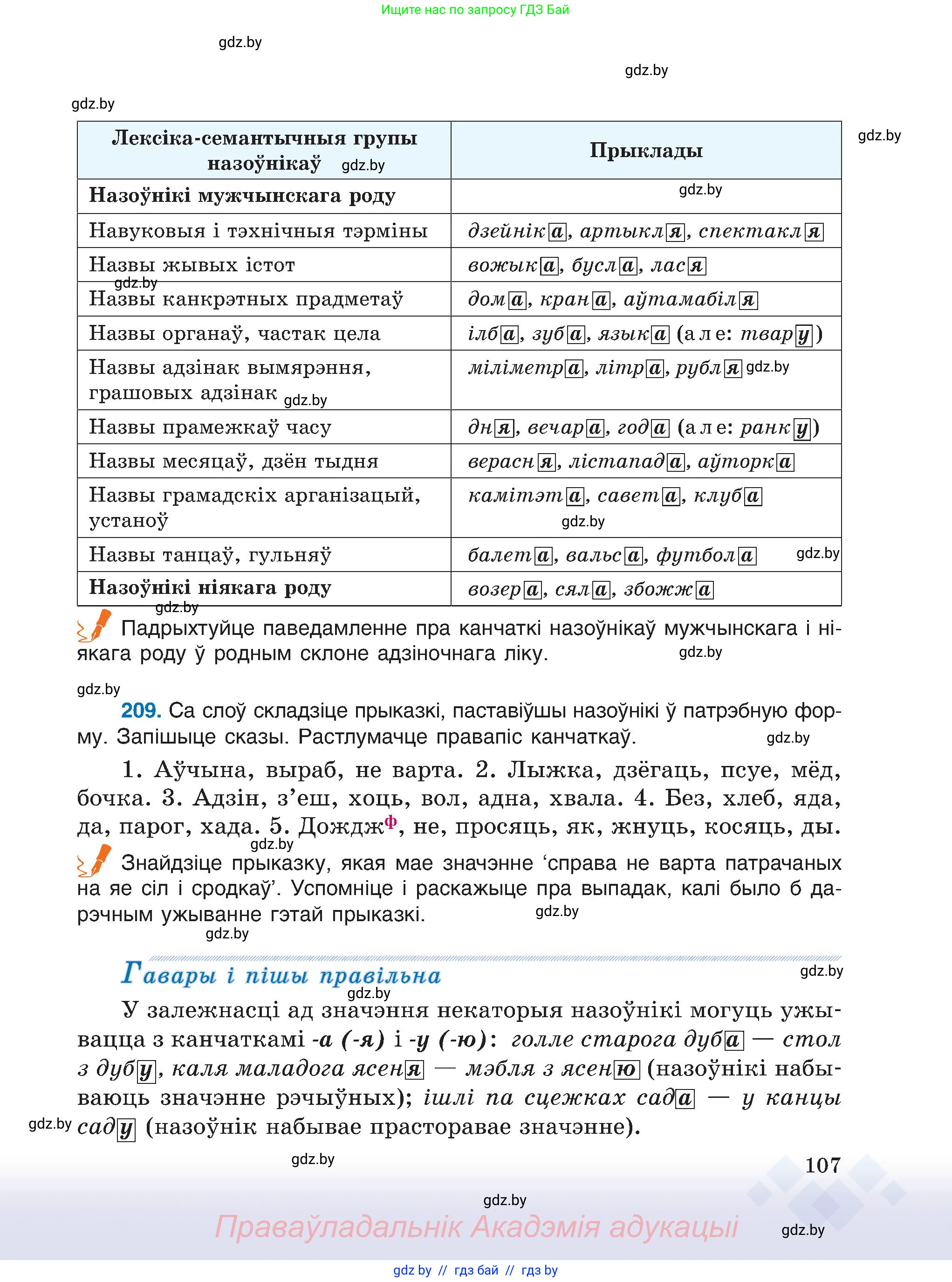 Белорусский язык (Беларуская мова), 6 класс Учебник, авторы: Валочка Ганна Міхайлаўна, Зелянко Вольга Уладзіміраўна, Мартынкевіч Святлана Васільеўна, Якуба Святлана Міхайлаўна, Бажкова Т І, издательство Акадэмія адукацыі, Минск, 2025, страница 107