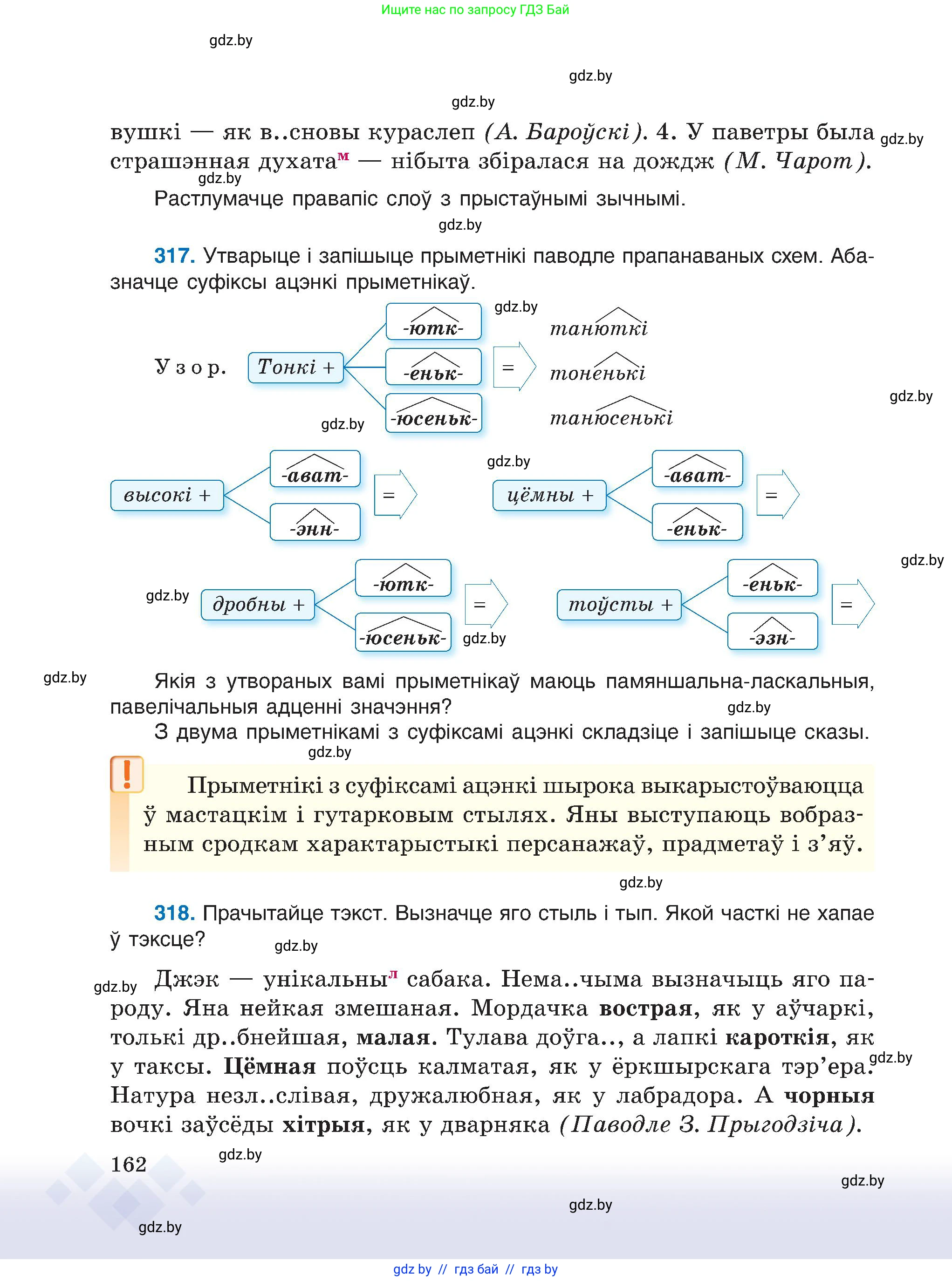 Белорусский язык (Беларуская мова), 6 класс Учебник, авторы: Валочка Ганна Міхайлаўна, Зелянко Вольга Уладзіміраўна, Мартынкевіч Святлана Васільеўна, Якуба Святлана Міхайлаўна, Бажкова Т І, издательство Акадэмія адукацыі, Минск, 2025, страница 162