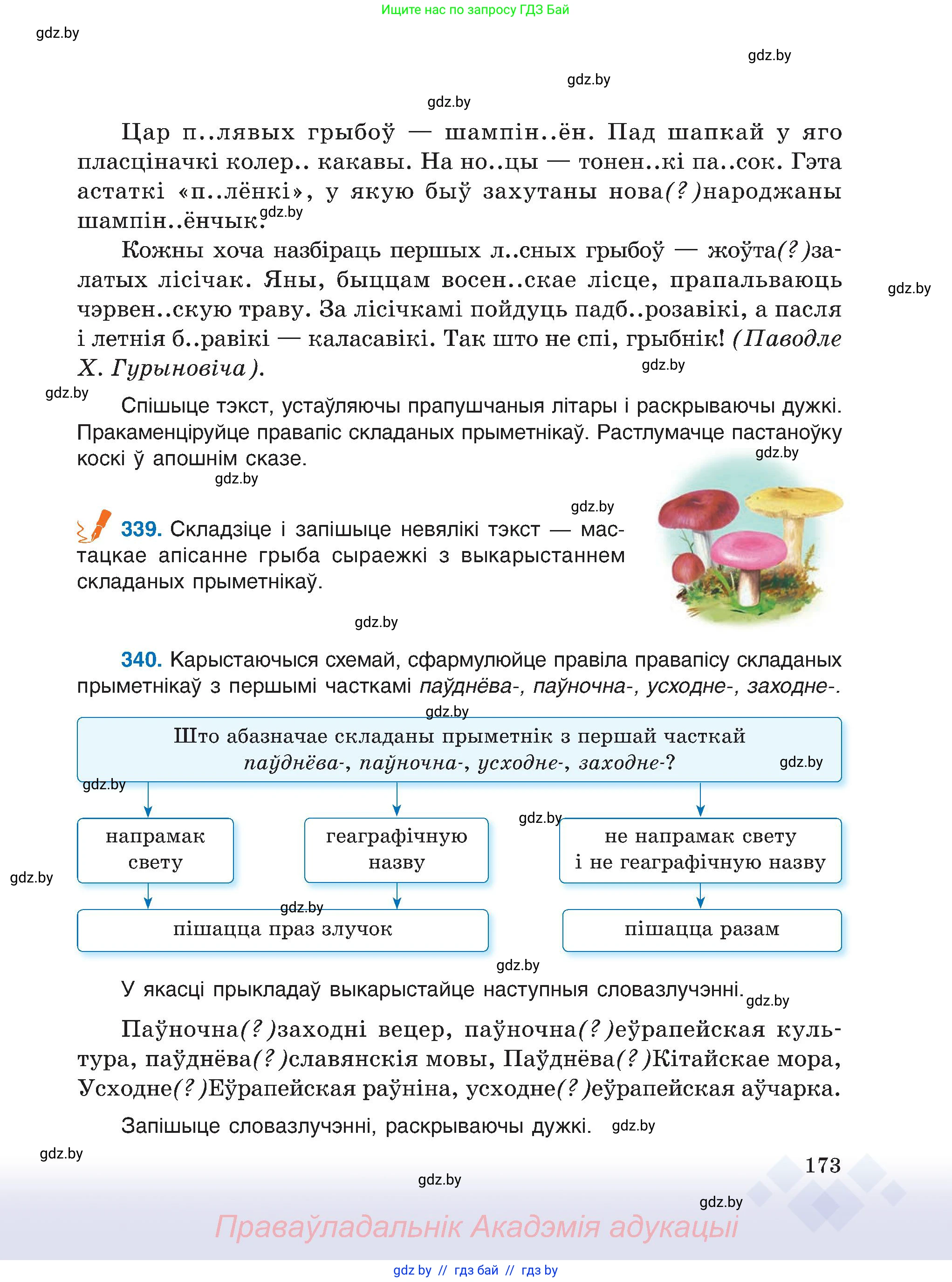 Белорусский язык (Беларуская мова), 6 класс Учебник, авторы: Валочка Ганна Міхайлаўна, Зелянко Вольга Уладзіміраўна, Мартынкевіч Святлана Васільеўна, Якуба Святлана Міхайлаўна, Бажкова Т І, издательство Акадэмія адукацыі, Минск, 2025, страница 173