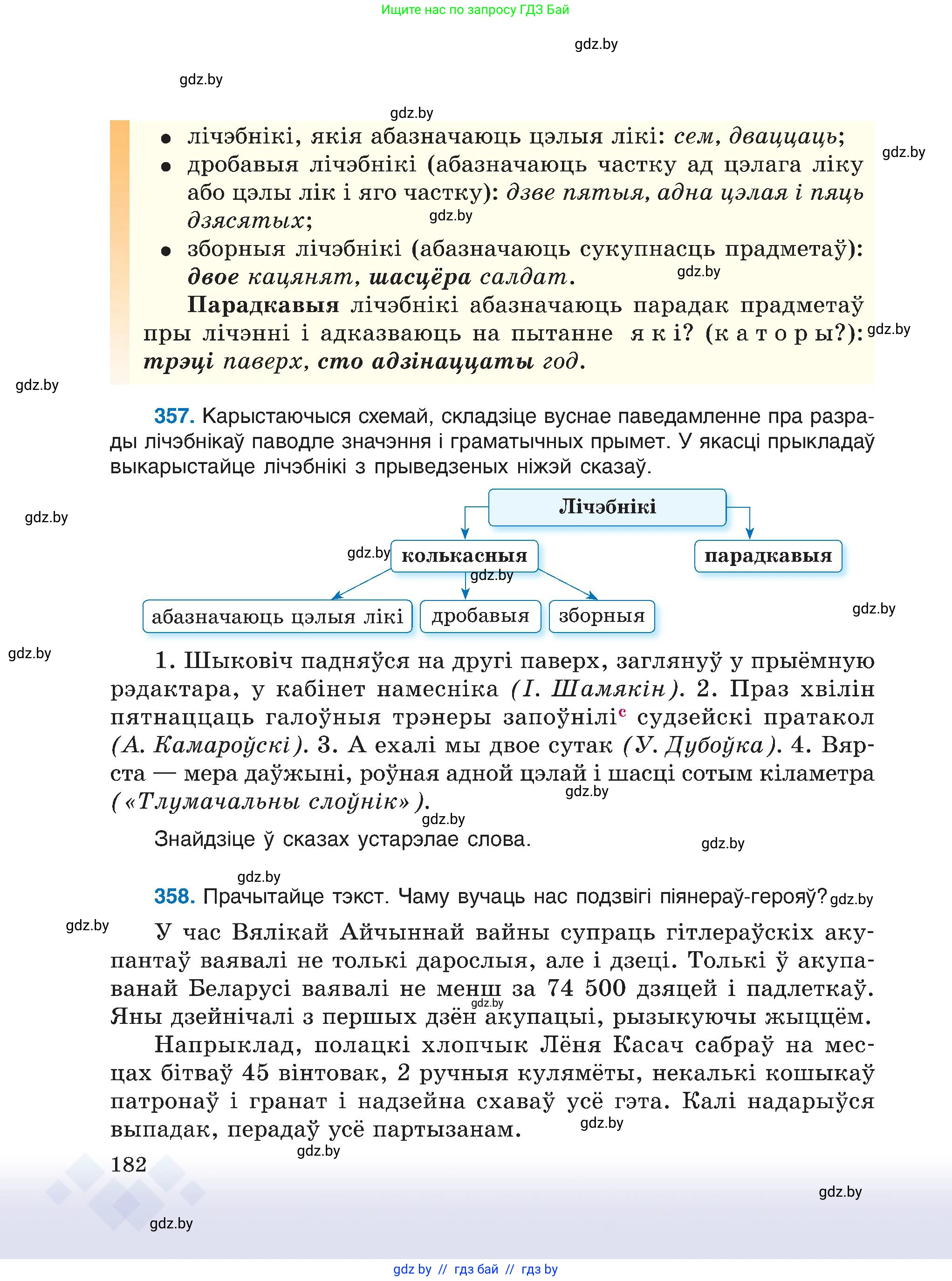 Белорусский язык (Беларуская мова), 6 класс Учебник, авторы: Валочка Ганна Міхайлаўна, Зелянко Вольга Уладзіміраўна, Мартынкевіч Святлана Васільеўна, Якуба Святлана Міхайлаўна, Бажкова Т І, издательство Акадэмія адукацыі, Минск, 2025, страница 182