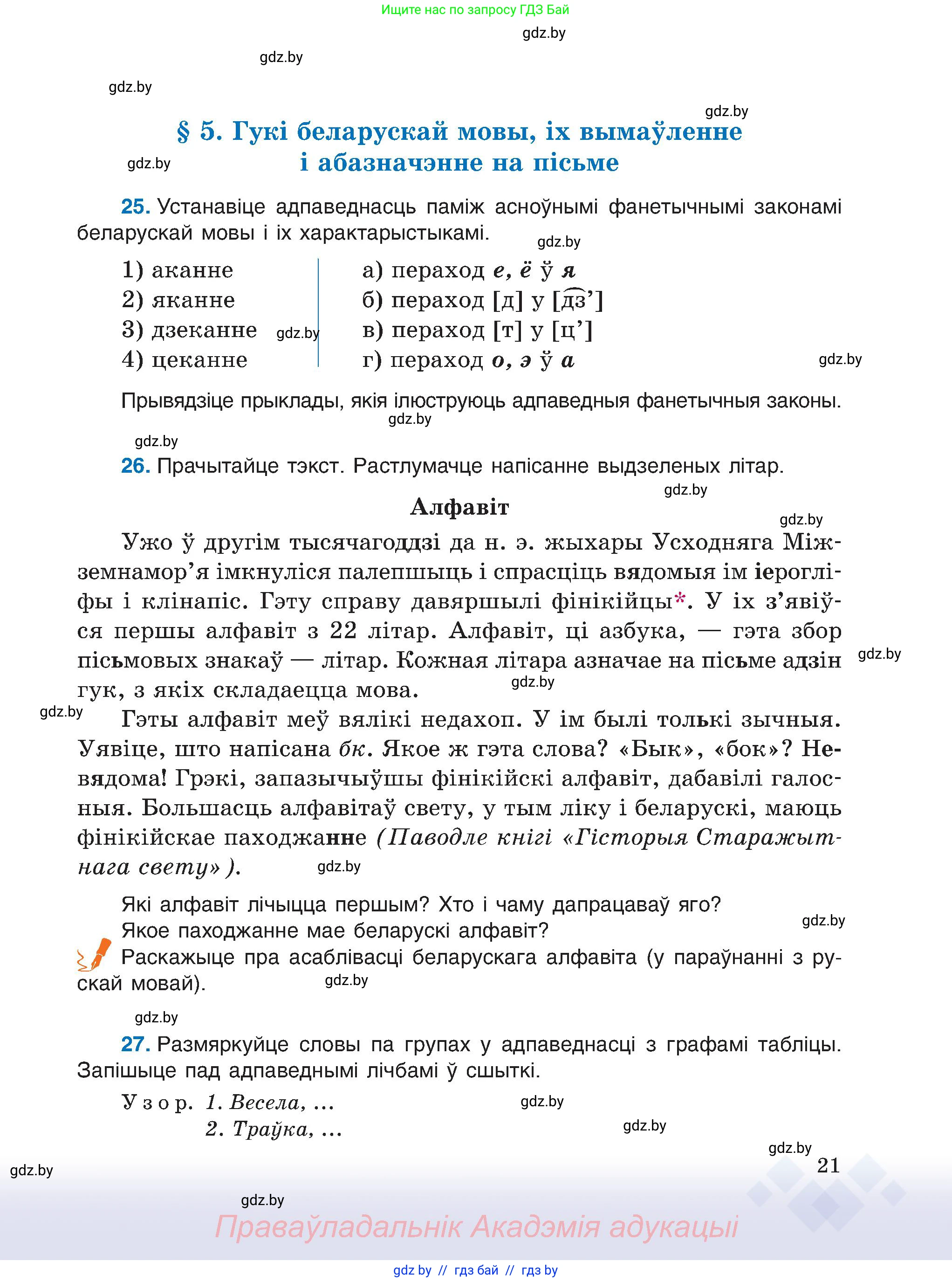 Белорусский язык (Беларуская мова), 6 класс Учебник, авторы: Валочка Ганна Міхайлаўна, Зелянко Вольга Уладзіміраўна, Мартынкевіч Святлана Васільеўна, Якуба Святлана Міхайлаўна, Бажкова Т І, издательство Акадэмія адукацыі, Минск, 2025, страница 21