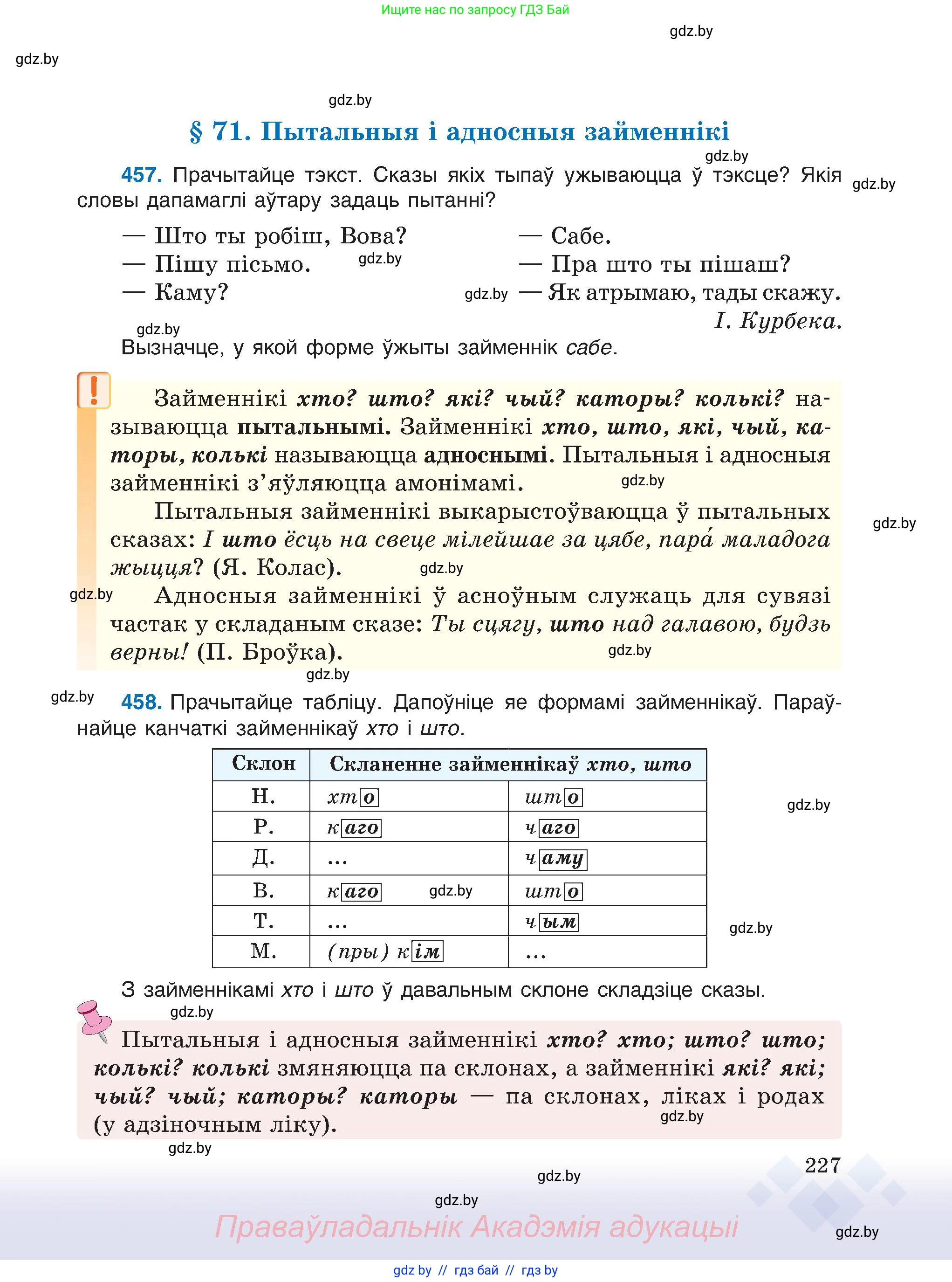 Белорусский язык (Беларуская мова), 6 класс Учебник, авторы: Валочка Ганна Міхайлаўна, Зелянко Вольга Уладзіміраўна, Мартынкевіч Святлана Васільеўна, Якуба Святлана Міхайлаўна, Бажкова Т І, издательство Акадэмія адукацыі, Минск, 2025, страница 227