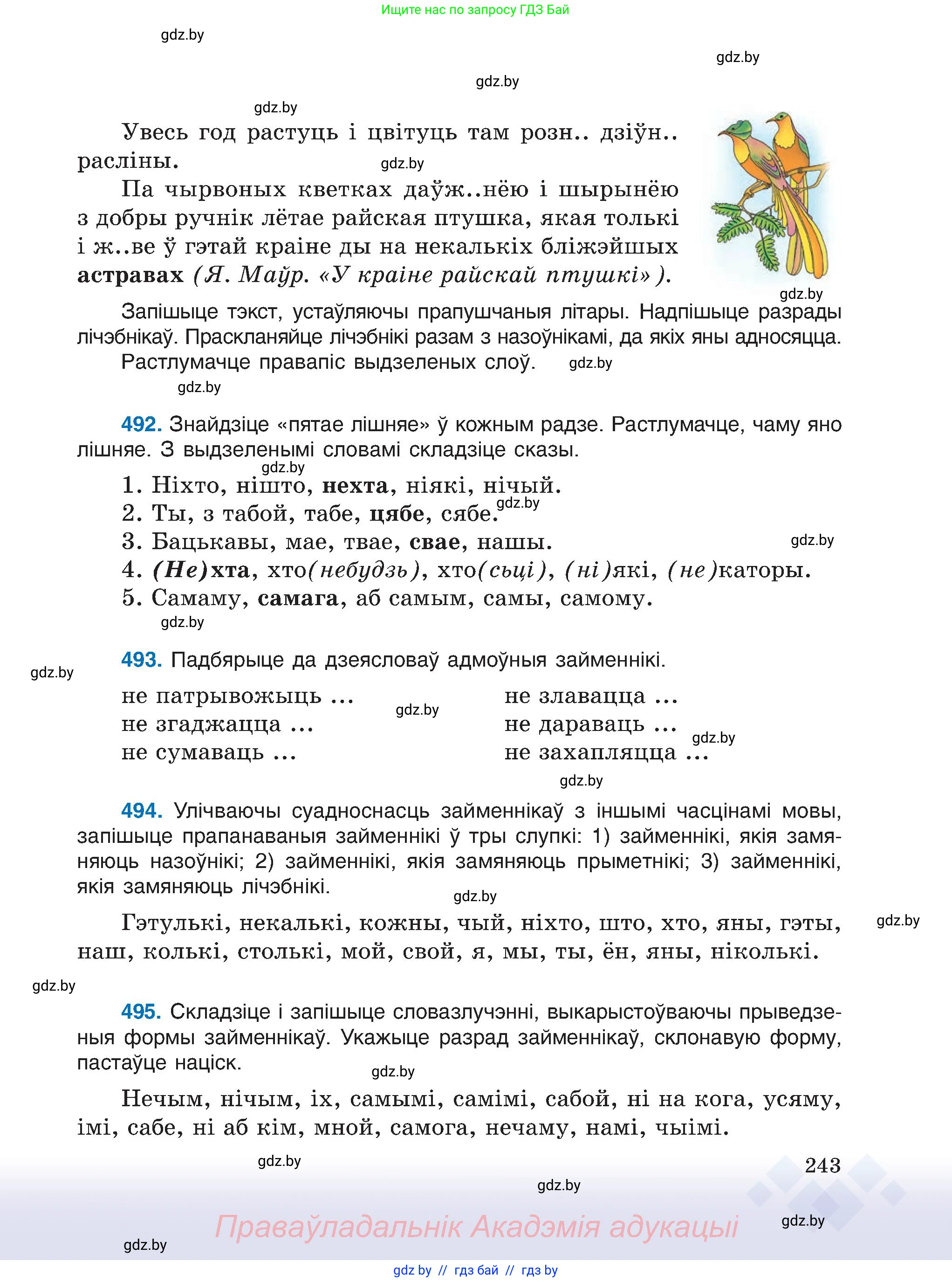 Белорусский язык (Беларуская мова), 6 класс Учебник, авторы: Валочка Ганна Міхайлаўна, Зелянко Вольга Уладзіміраўна, Мартынкевіч Святлана Васільеўна, Якуба Святлана Міхайлаўна, Бажкова Т І, издательство Акадэмія адукацыі, Минск, 2025, страница 243