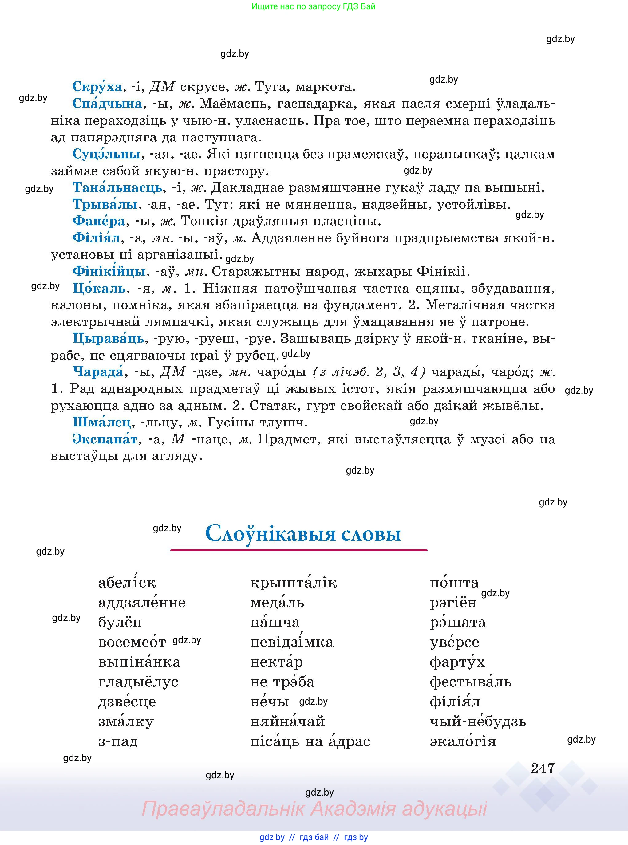 Белорусский язык (Беларуская мова), 6 класс Учебник, авторы: Валочка Ганна Міхайлаўна, Зелянко Вольга Уладзіміраўна, Мартынкевіч Святлана Васільеўна, Якуба Святлана Міхайлаўна, Бажкова Т І, издательство Акадэмія адукацыі, Минск, 2025, страница 247