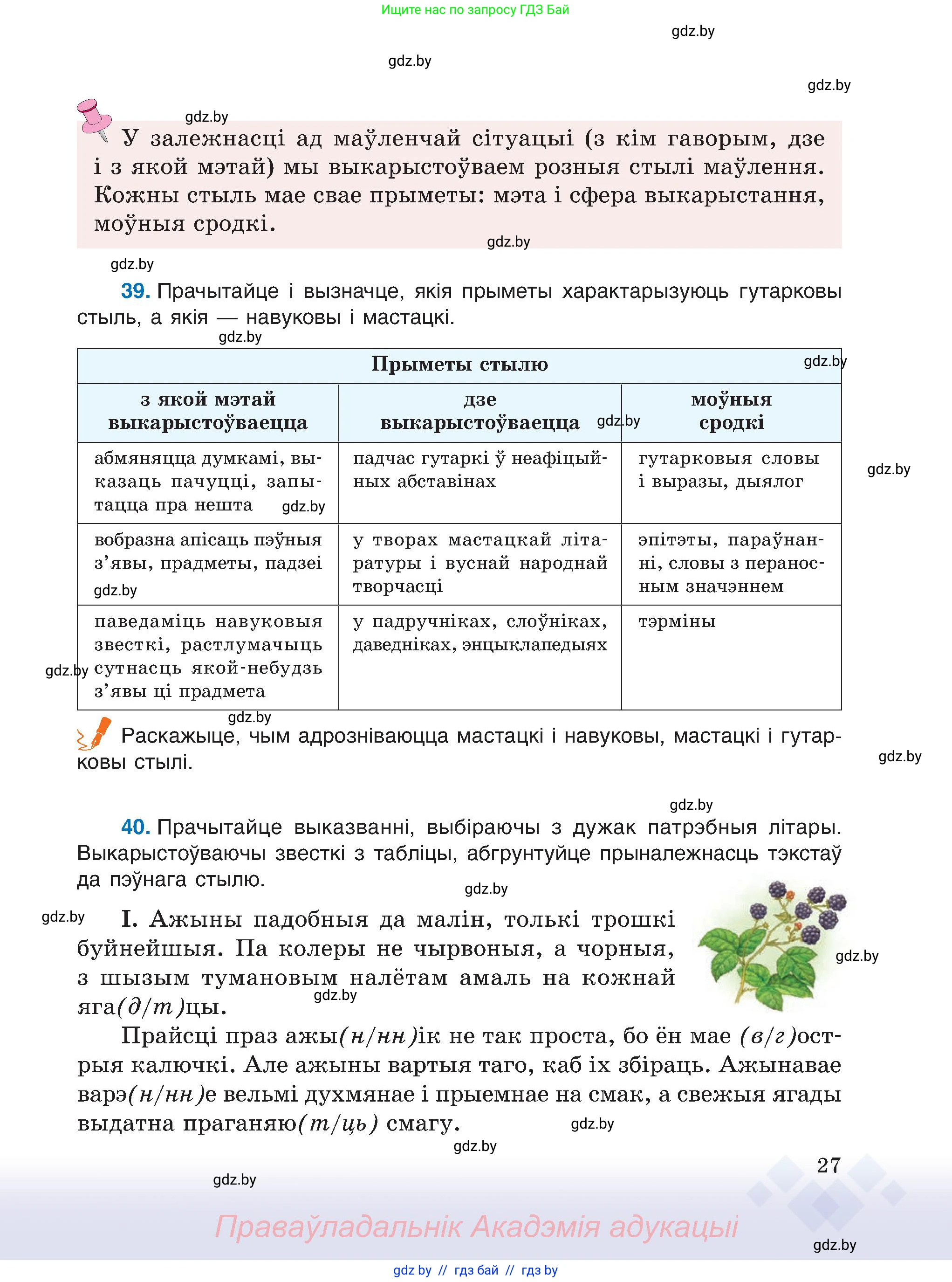 Белорусский язык (Беларуская мова), 6 класс Учебник, авторы: Валочка Ганна Міхайлаўна, Зелянко Вольга Уладзіміраўна, Мартынкевіч Святлана Васільеўна, Якуба Святлана Міхайлаўна, Бажкова Т І, издательство Акадэмія адукацыі, Минск, 2025, страница 27