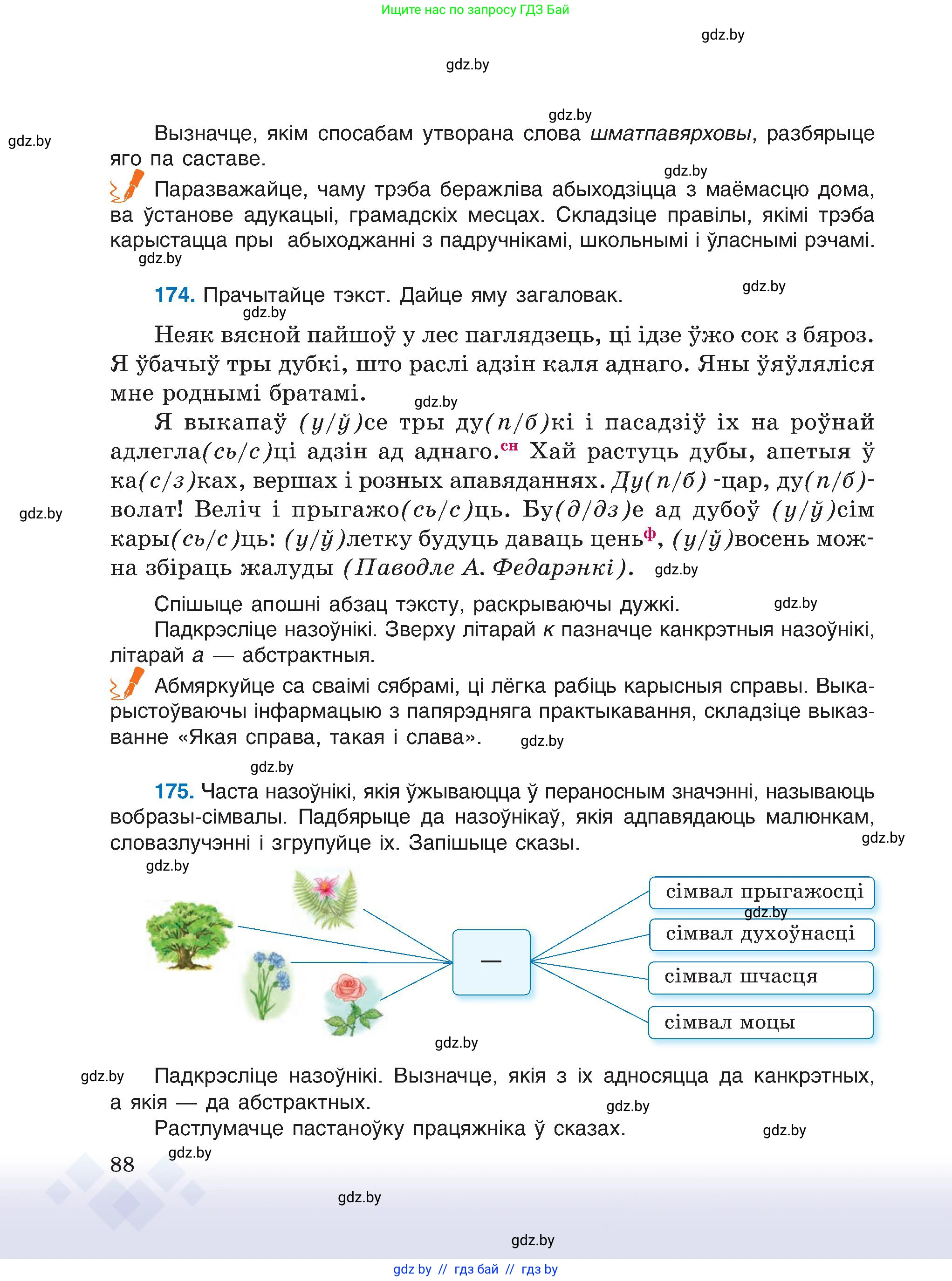 Белорусский язык (Беларуская мова), 6 класс Учебник, авторы: Валочка Ганна Міхайлаўна, Зелянко Вольга Уладзіміраўна, Мартынкевіч Святлана Васільеўна, Якуба Святлана Міхайлаўна, Бажкова Т І, издательство Акадэмія адукацыі, Минск, 2025, страница 88