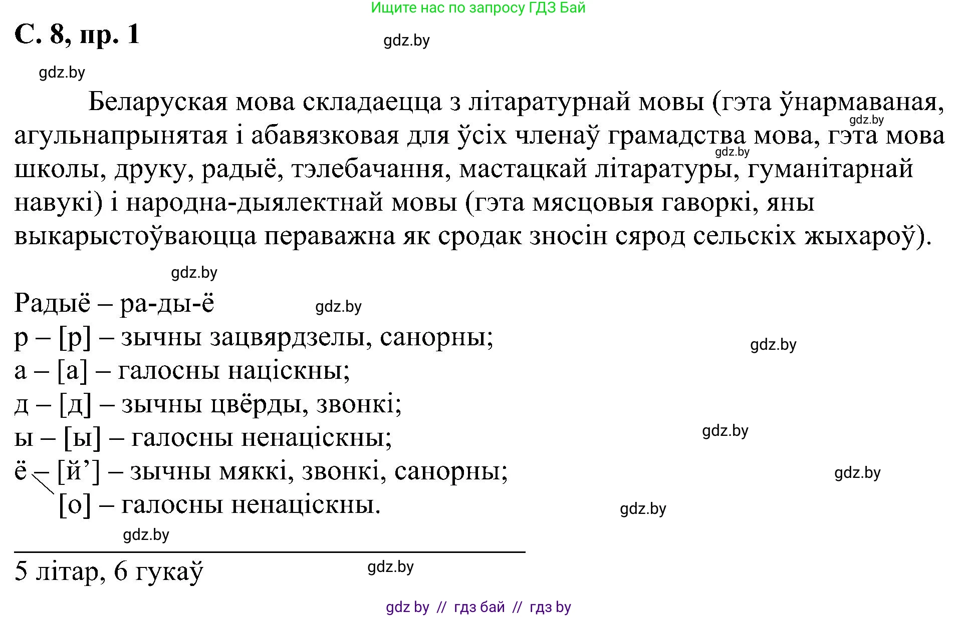 Белорусский язык (Беларуская мова), 6 класс Учебник, авторы: Валочка Ганна Міхайлаўна, Зелянко Вольга Уладзіміраўна, Мартынкевіч Святлана Васільеўна, Якуба Святлана Міхайлаўна, Бажкова Т І, издательство Акадэмія адукацыі, Минск, 2025, страница 8, номер 1, Решение