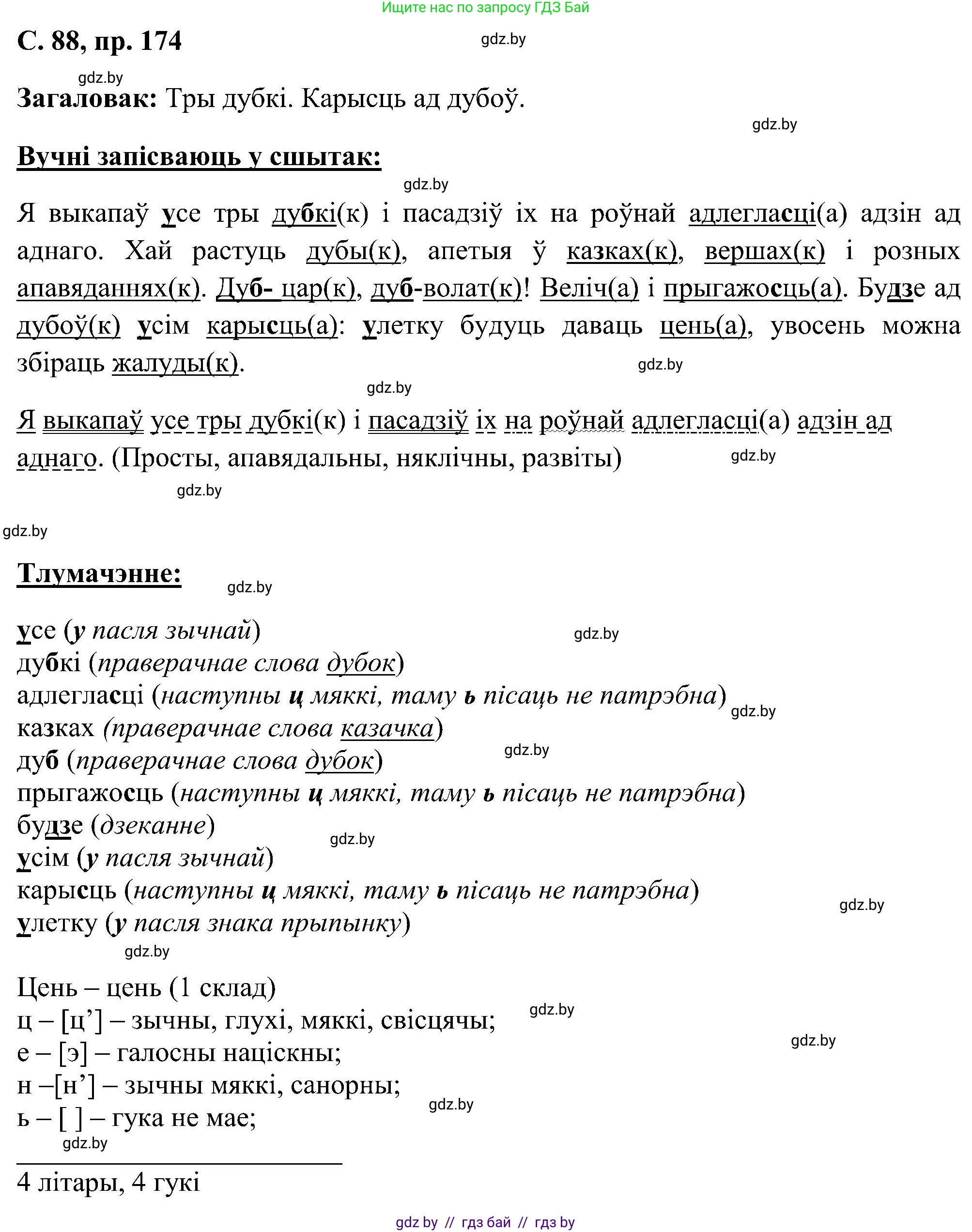 Белорусский язык (Беларуская мова), 6 класс Учебник, авторы: Валочка Ганна Міхайлаўна, Зелянко Вольга Уладзіміраўна, Мартынкевіч Святлана Васільеўна, Якуба Святлана Міхайлаўна, Бажкова Т І, издательство Акадэмія адукацыі, Минск, 2025, страница 88, номер 174, Решение