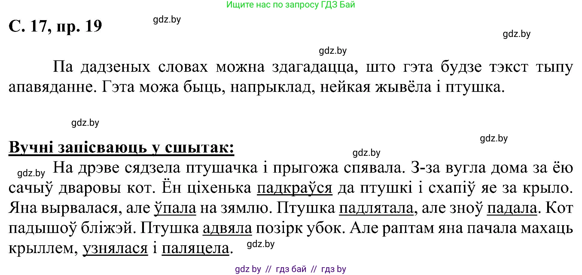Белорусский язык (Беларуская мова), 6 класс Учебник, авторы: Валочка Ганна Міхайлаўна, Зелянко Вольга Уладзіміраўна, Мартынкевіч Святлана Васільеўна, Якуба Святлана Міхайлаўна, Бажкова Т І, издательство Акадэмія адукацыі, Минск, 2025, страница 17, номер 19, Решение