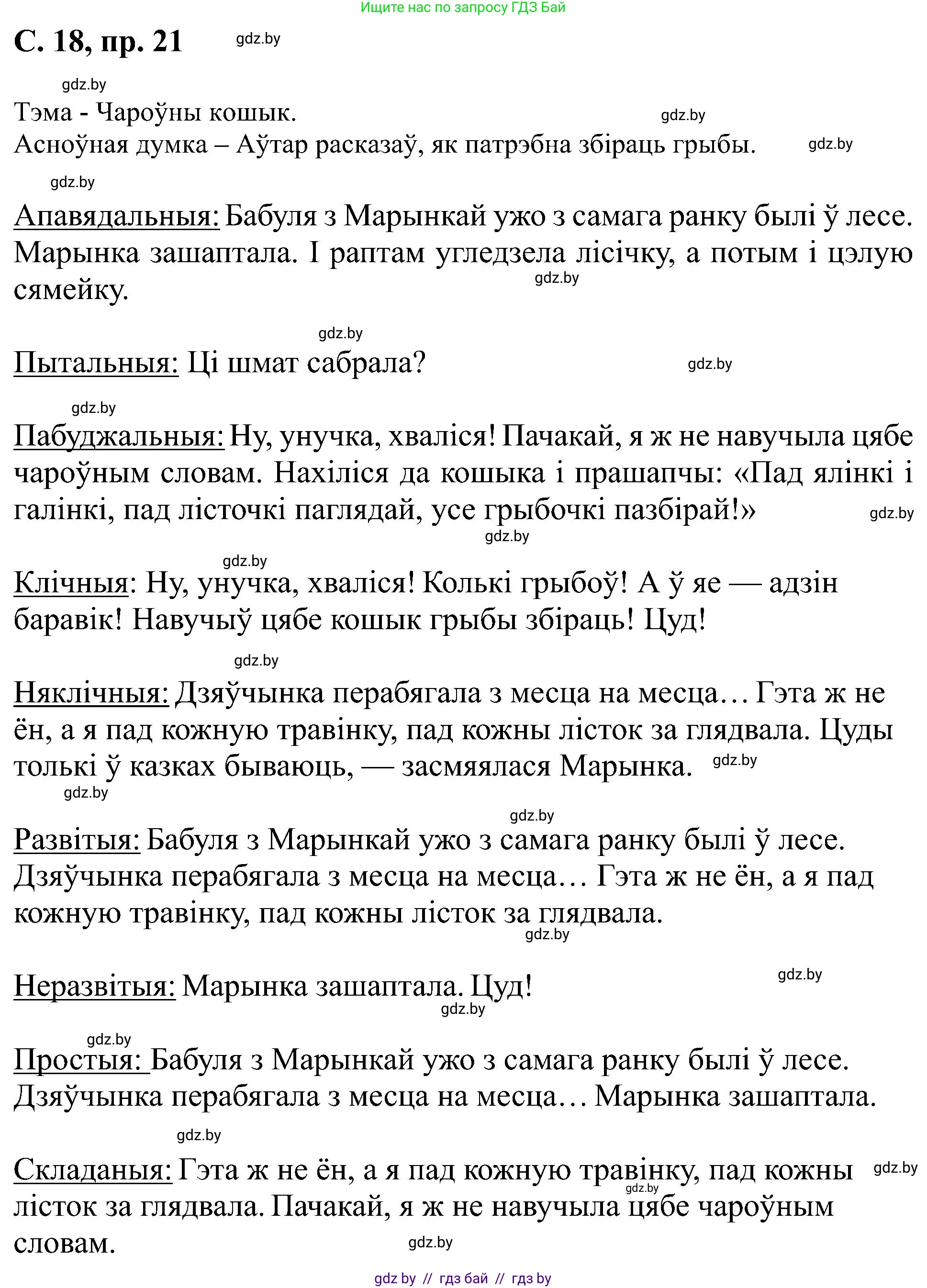 Белорусский язык (Беларуская мова), 6 класс Учебник, авторы: Валочка Ганна Міхайлаўна, Зелянко Вольга Уладзіміраўна, Мартынкевіч Святлана Васільеўна, Якуба Святлана Міхайлаўна, Бажкова Т І, издательство Акадэмія адукацыі, Минск, 2025, страница 18, номер 21, Решение