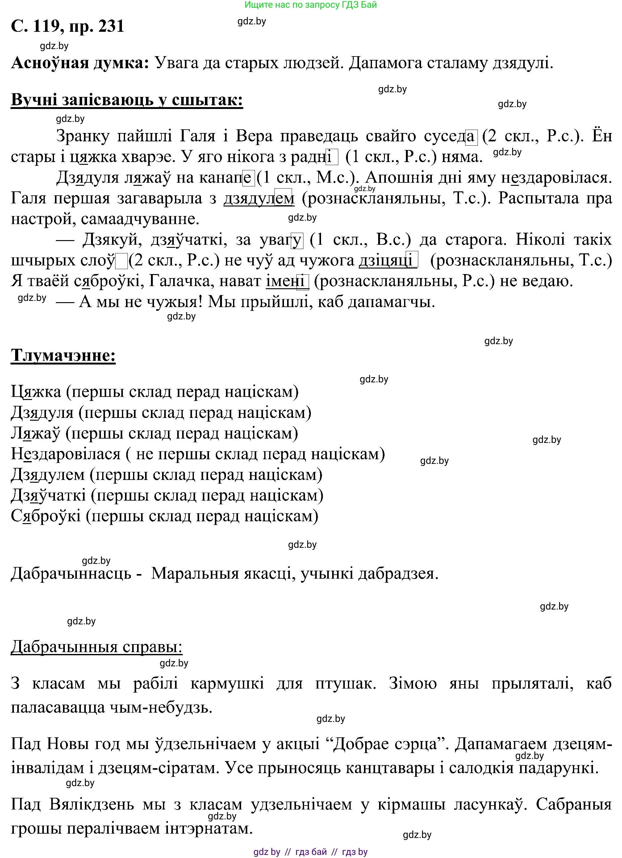 Белорусский язык (Беларуская мова), 6 класс Учебник, авторы: Валочка Ганна Міхайлаўна, Зелянко Вольга Уладзіміраўна, Мартынкевіч Святлана Васільеўна, Якуба Святлана Міхайлаўна, Бажкова Т І, издательство Акадэмія адукацыі, Минск, 2025, страница 119, номер 231, Решение