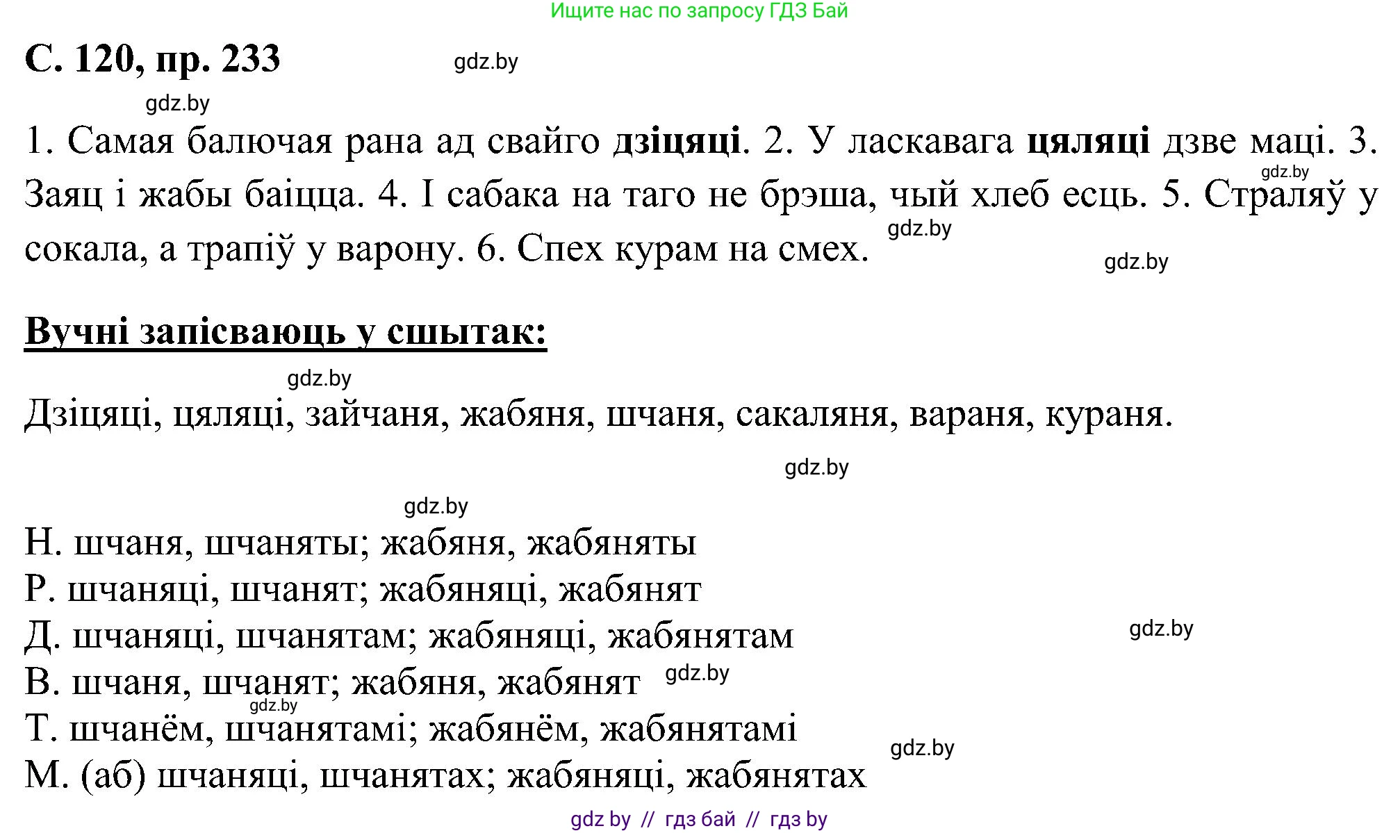 Белорусский язык (Беларуская мова), 6 класс Учебник, авторы: Валочка Ганна Міхайлаўна, Зелянко Вольга Уладзіміраўна, Мартынкевіч Святлана Васільеўна, Якуба Святлана Міхайлаўна, Бажкова Т І, издательство Акадэмія адукацыі, Минск, 2025, страница 120, номер 233, Решение