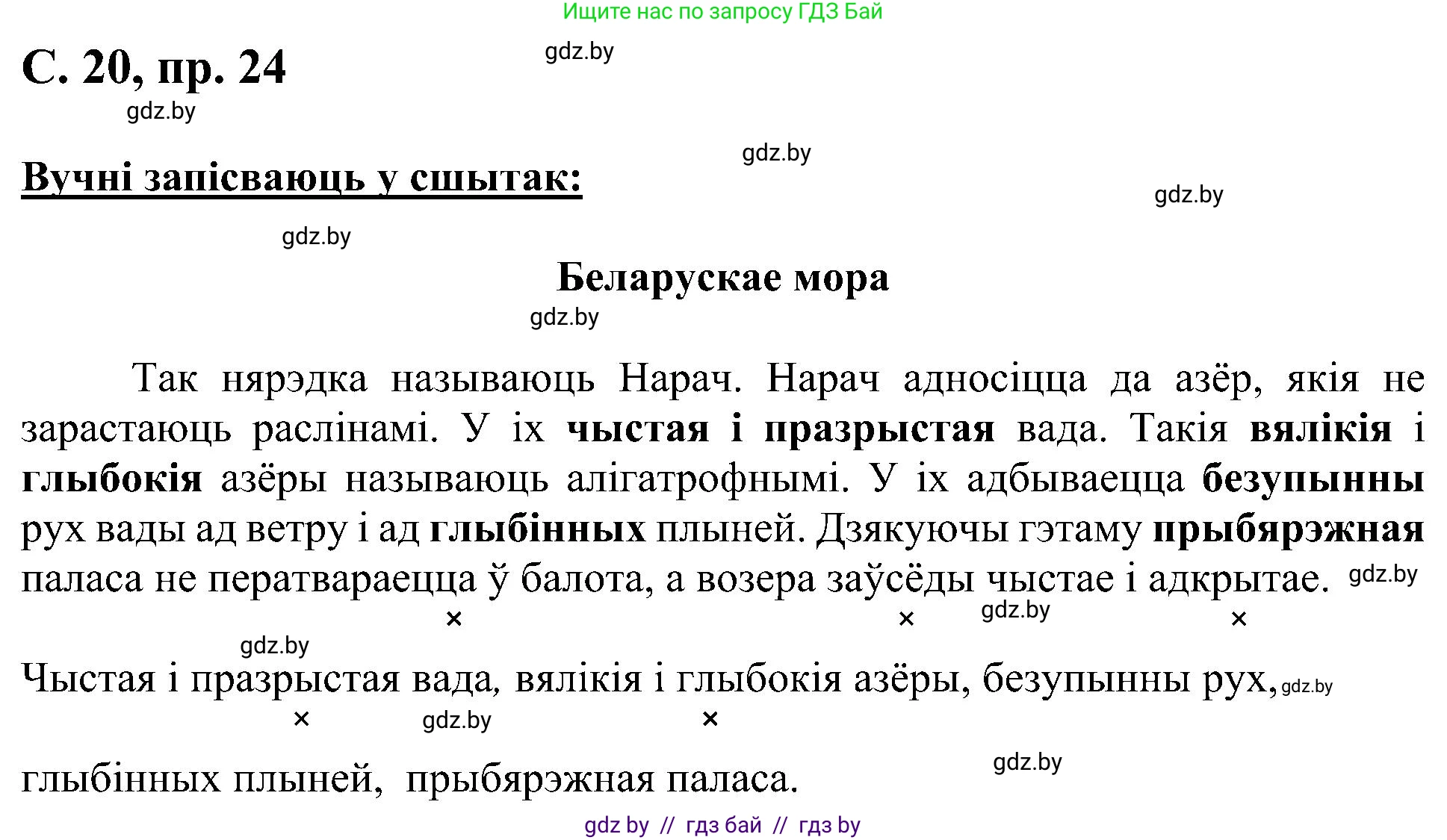 Белорусский язык (Беларуская мова), 6 класс Учебник, авторы: Валочка Ганна Міхайлаўна, Зелянко Вольга Уладзіміраўна, Мартынкевіч Святлана Васільеўна, Якуба Святлана Міхайлаўна, Бажкова Т І, издательство Акадэмія адукацыі, Минск, 2025, страница 20, номер 24, Решение