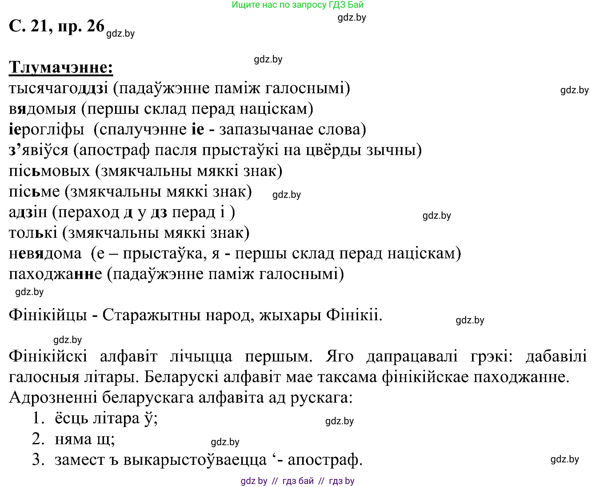 Белорусский язык (Беларуская мова), 6 класс Учебник, авторы: Валочка Ганна Міхайлаўна, Зелянко Вольга Уладзіміраўна, Мартынкевіч Святлана Васільеўна, Якуба Святлана Міхайлаўна, Бажкова Т І, издательство Акадэмія адукацыі, Минск, 2025, страница 21, номер 26, Решение