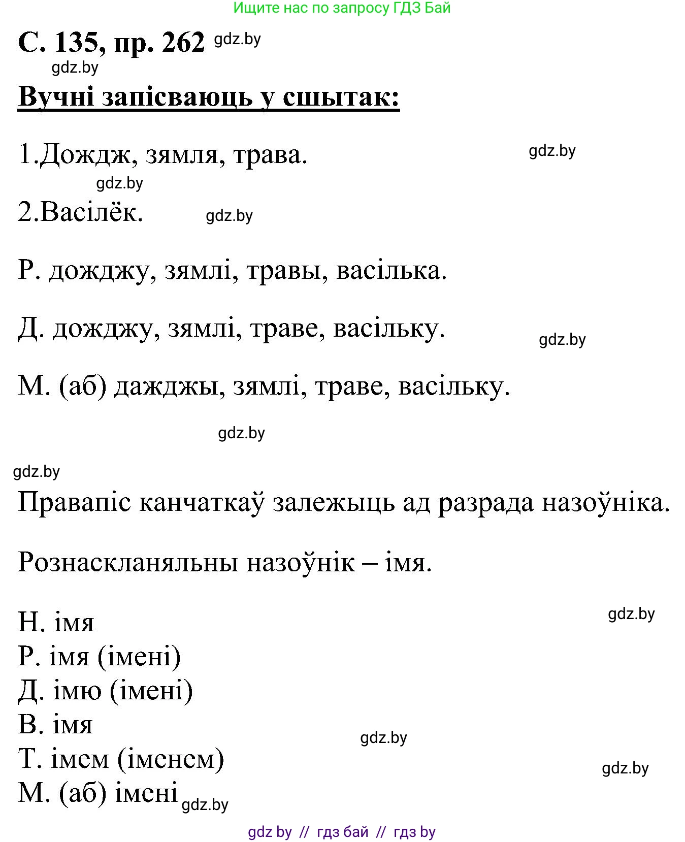 Белорусский язык (Беларуская мова), 6 класс Учебник, авторы: Валочка Ганна Міхайлаўна, Зелянко Вольга Уладзіміраўна, Мартынкевіч Святлана Васільеўна, Якуба Святлана Міхайлаўна, Бажкова Т І, издательство Акадэмія адукацыі, Минск, 2025, страница 135, номер 262, Решение