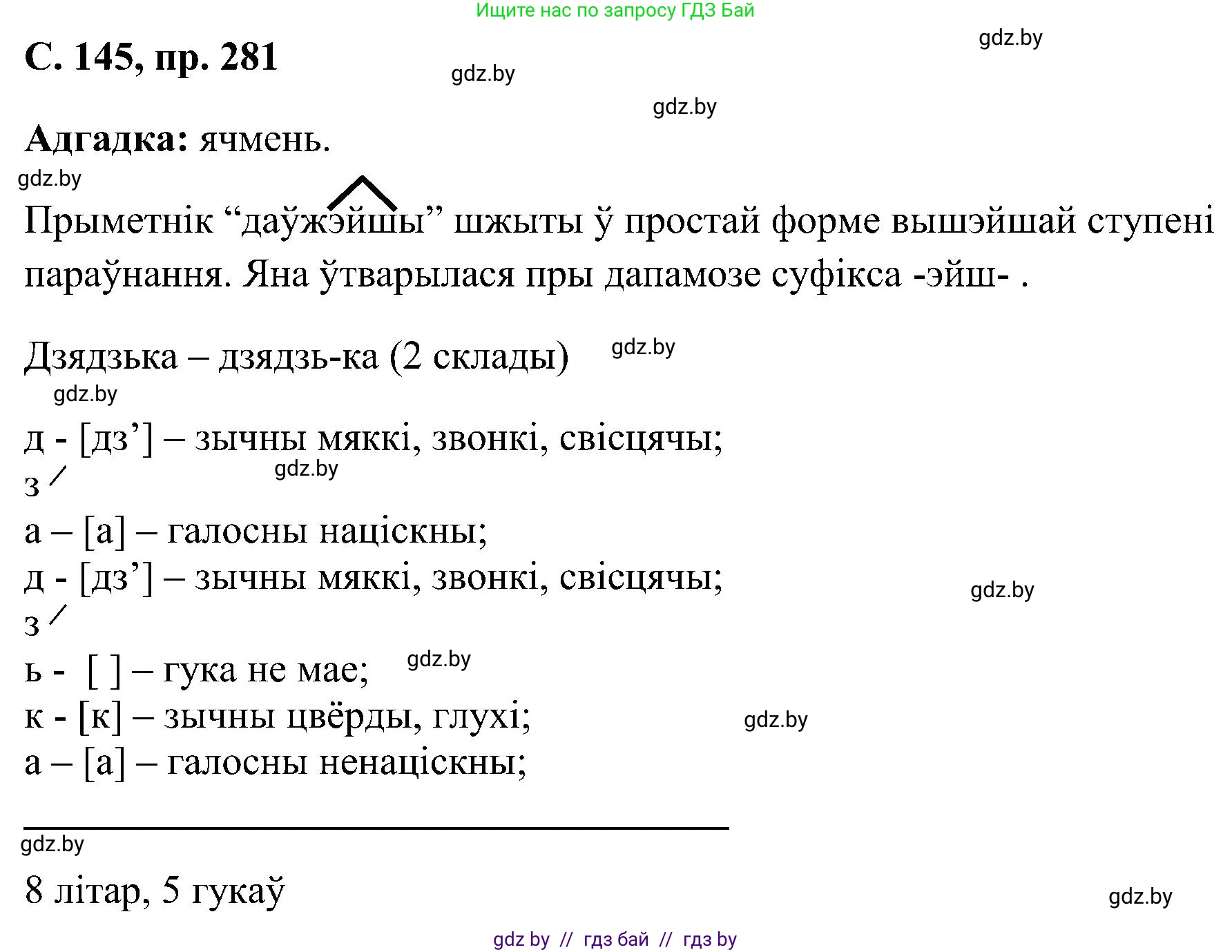Белорусский язык (Беларуская мова), 6 класс Учебник, авторы: Валочка Ганна Міхайлаўна, Зелянко Вольга Уладзіміраўна, Мартынкевіч Святлана Васільеўна, Якуба Святлана Міхайлаўна, Бажкова Т І, издательство Акадэмія адукацыі, Минск, 2025, страница 145, номер 281, Решение