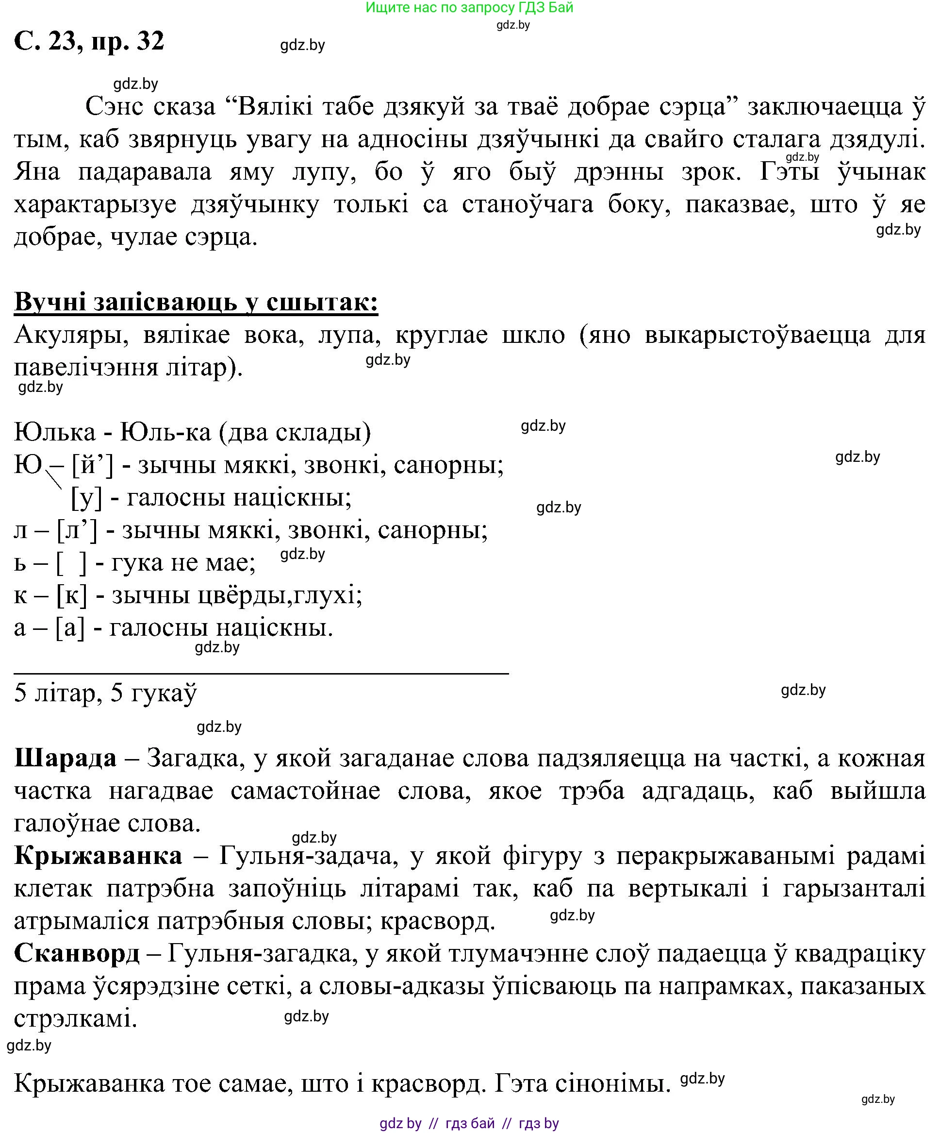 Белорусский язык (Беларуская мова), 6 класс Учебник, авторы: Валочка Ганна Міхайлаўна, Зелянко Вольга Уладзіміраўна, Мартынкевіч Святлана Васільеўна, Якуба Святлана Міхайлаўна, Бажкова Т І, издательство Акадэмія адукацыі, Минск, 2025, страница 23, номер 32, Решение