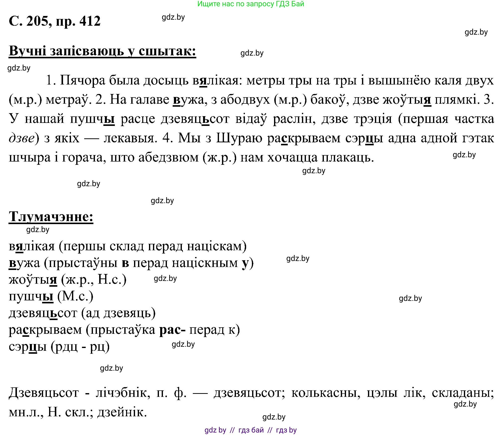 Белорусский язык (Беларуская мова), 6 класс Учебник, авторы: Валочка Ганна Міхайлаўна, Зелянко Вольга Уладзіміраўна, Мартынкевіч Святлана Васільеўна, Якуба Святлана Міхайлаўна, Бажкова Т І, издательство Акадэмія адукацыі, Минск, 2025, страница 205, номер 412, Решение