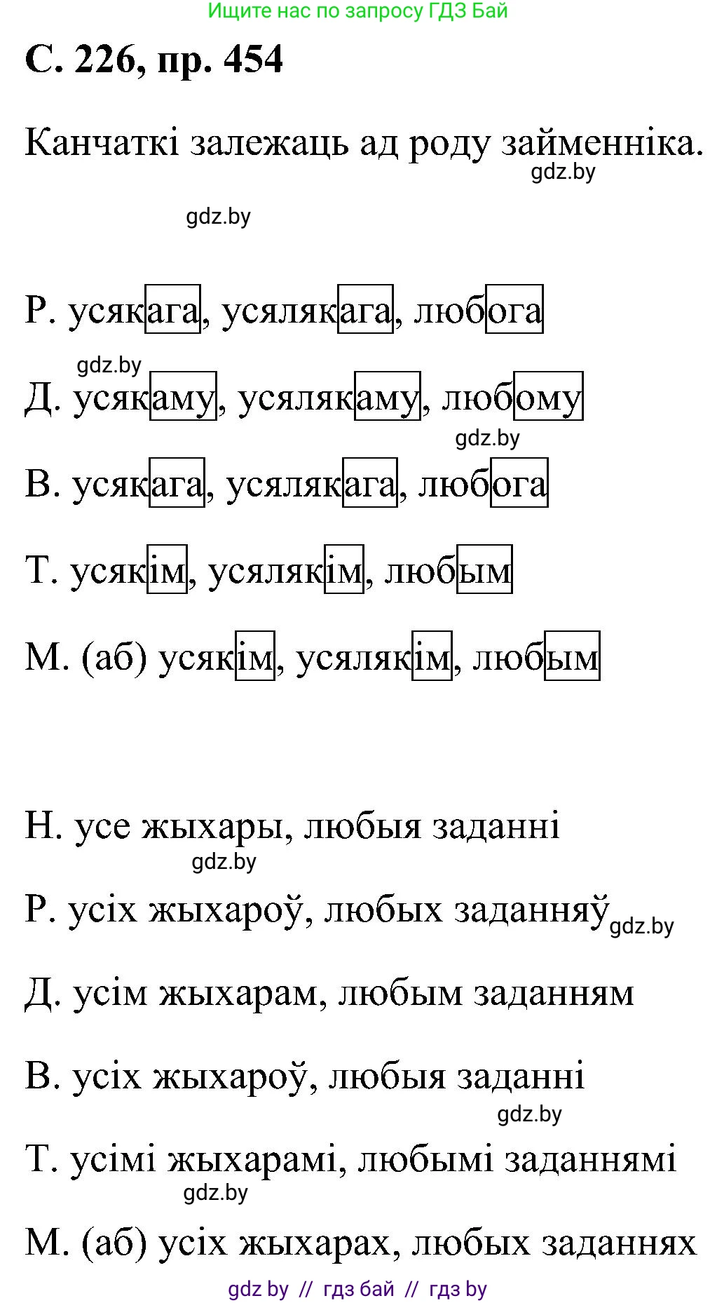 Белорусский язык (Беларуская мова), 6 класс Учебник, авторы: Валочка Ганна Міхайлаўна, Зелянко Вольга Уладзіміраўна, Мартынкевіч Святлана Васільеўна, Якуба Святлана Міхайлаўна, Бажкова Т І, издательство Акадэмія адукацыі, Минск, 2025, страница 226, номер 454, Решение