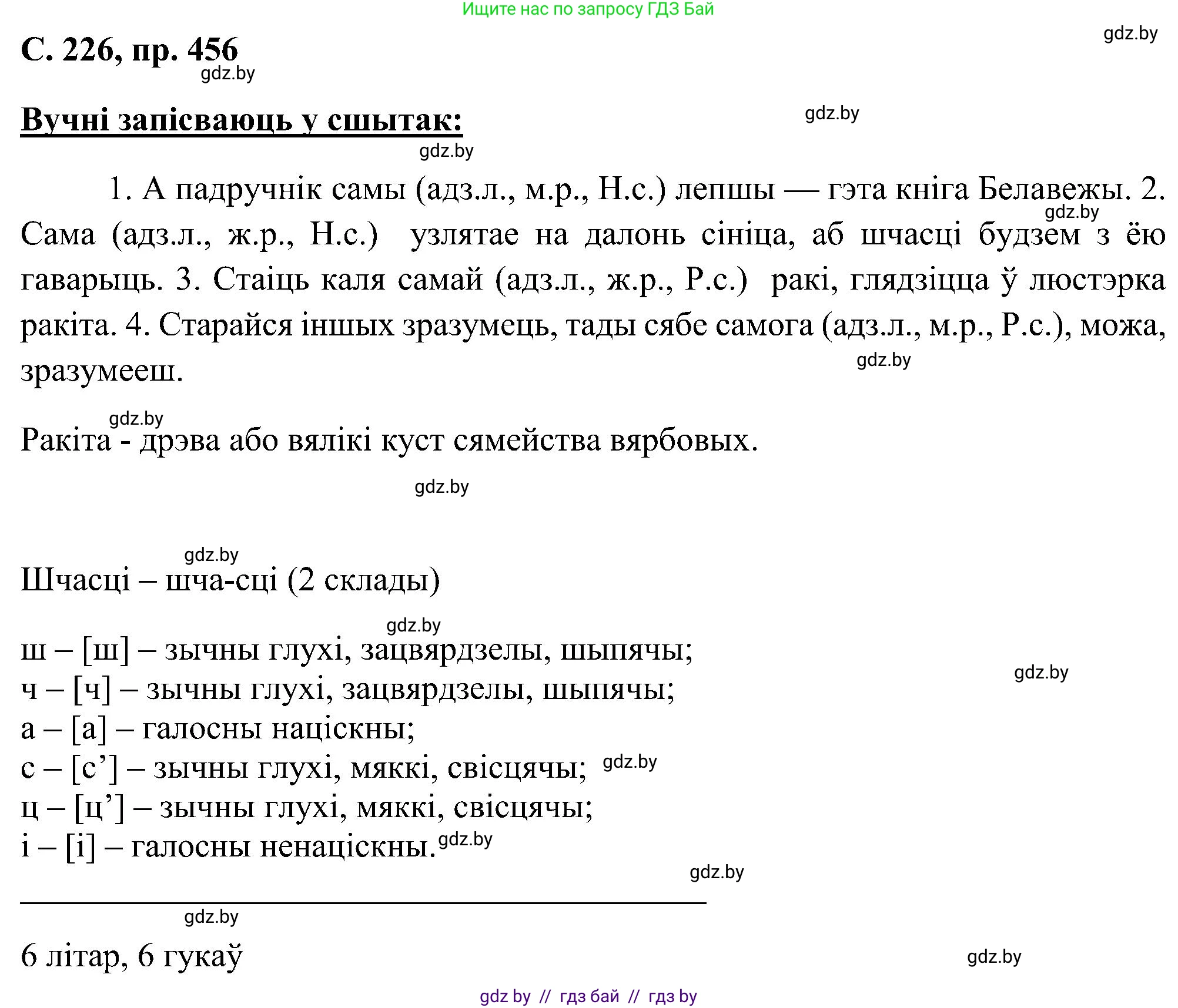 Белорусский язык (Беларуская мова), 6 класс Учебник, авторы: Валочка Ганна Міхайлаўна, Зелянко Вольга Уладзіміраўна, Мартынкевіч Святлана Васільеўна, Якуба Святлана Міхайлаўна, Бажкова Т І, издательство Акадэмія адукацыі, Минск, 2025, страница 226, номер 456, Решение