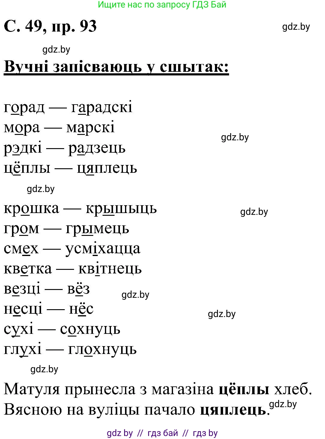 Белорусский язык (Беларуская мова), 6 класс Учебник, авторы: Валочка Ганна Міхайлаўна, Зелянко Вольга Уладзіміраўна, Мартынкевіч Святлана Васільеўна, Якуба Святлана Міхайлаўна, Бажкова Т І, издательство Акадэмія адукацыі, Минск, 2025, страница 49, номер 93, Решение