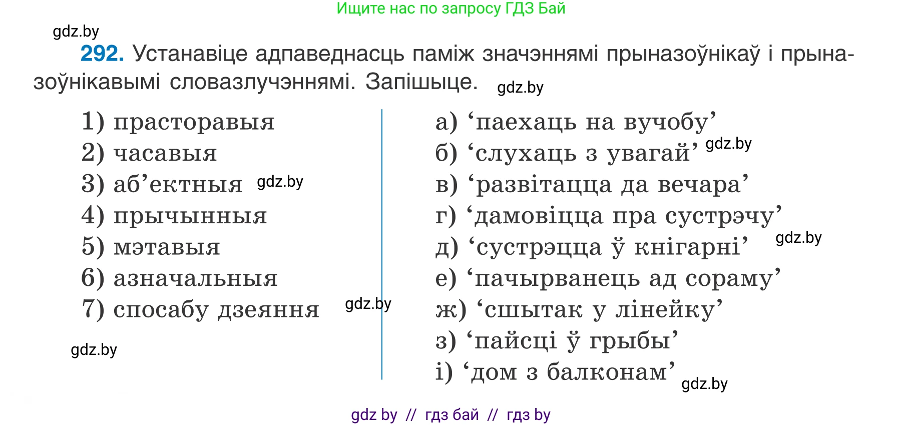 Белорусский язык (Беларуская мова), 7 класс Учебник, авторы: Валочка Ганна Міхайлаўна, Зелянко Вольга Уладзіміраўна, Язерская Святлана Анатольеўна, издательство Нацыянальны інстытут адукацыі, Минск, 2020, страница 170, номер 292, Условие