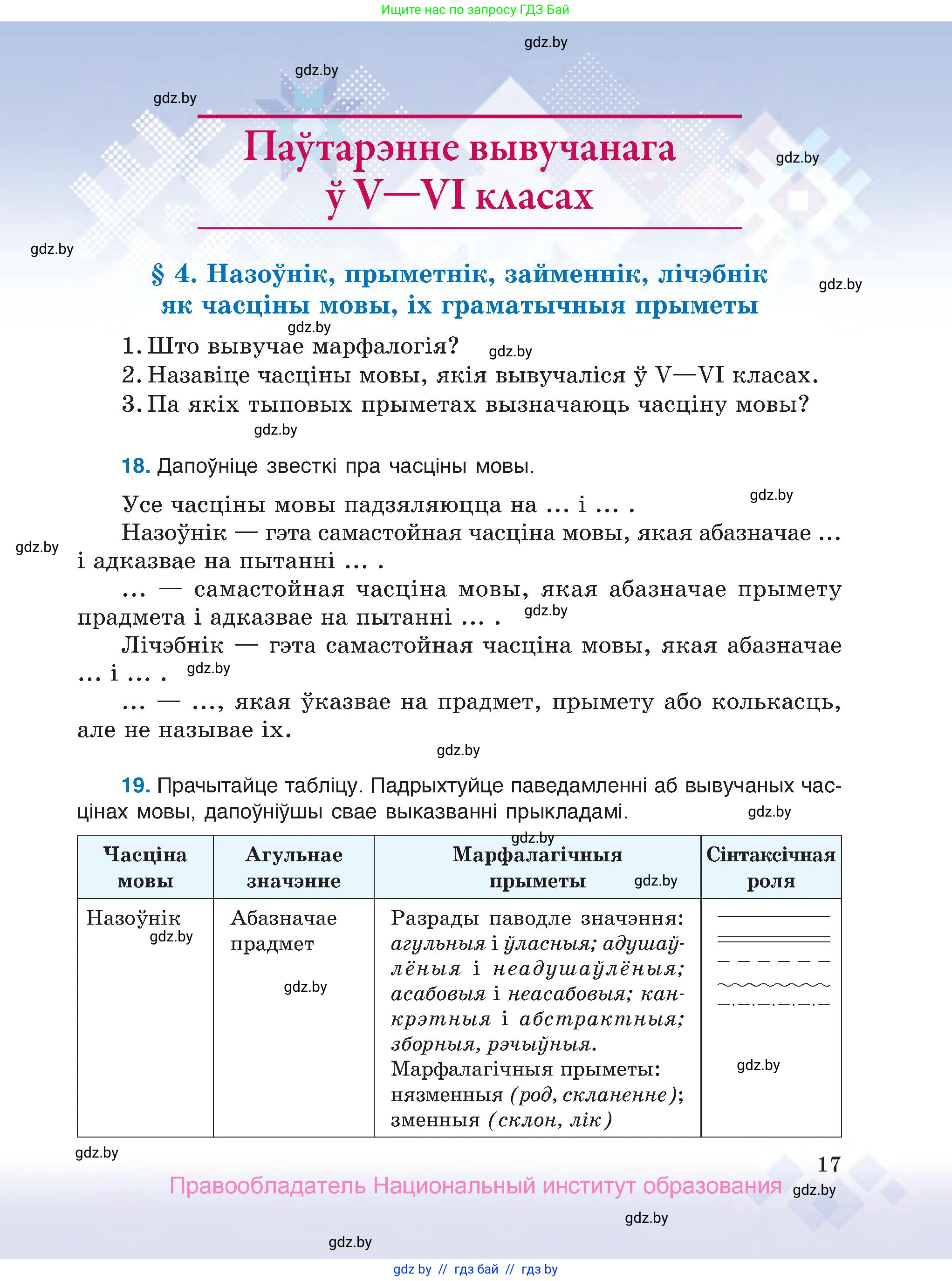 Белорусский язык (Беларуская мова), 7 класс Учебник, авторы: Валочка Ганна Міхайлаўна, Зелянко Вольга Уладзіміраўна, Язерская Святлана Анатольеўна, издательство Нацыянальны інстытут адукацыі, Минск, 2020, страница 17