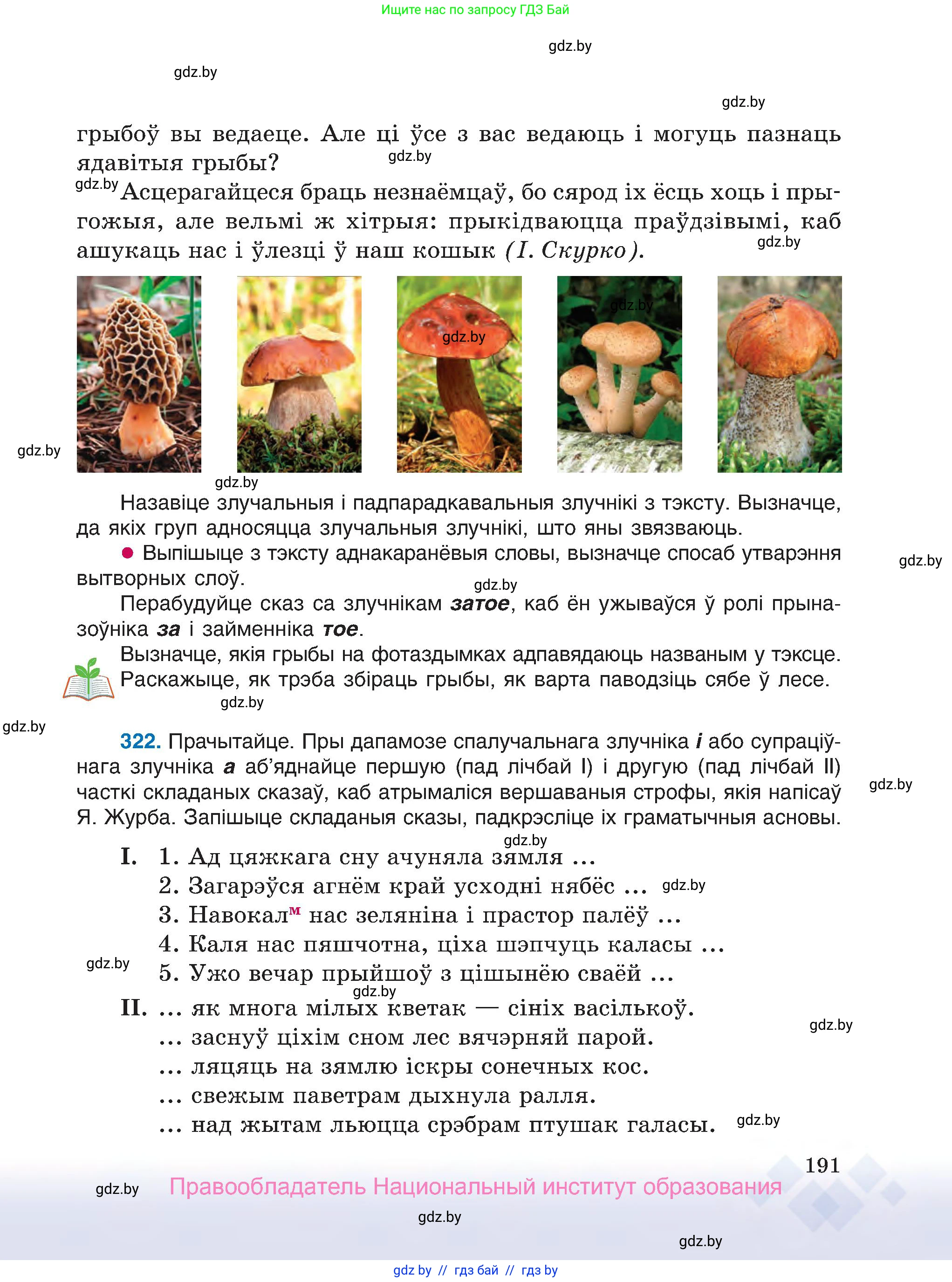Белорусский язык (Беларуская мова), 7 класс Учебник, авторы: Валочка Ганна Міхайлаўна, Зелянко Вольга Уладзіміраўна, Язерская Святлана Анатольеўна, издательство Нацыянальны інстытут адукацыі, Минск, 2020, страница 191
