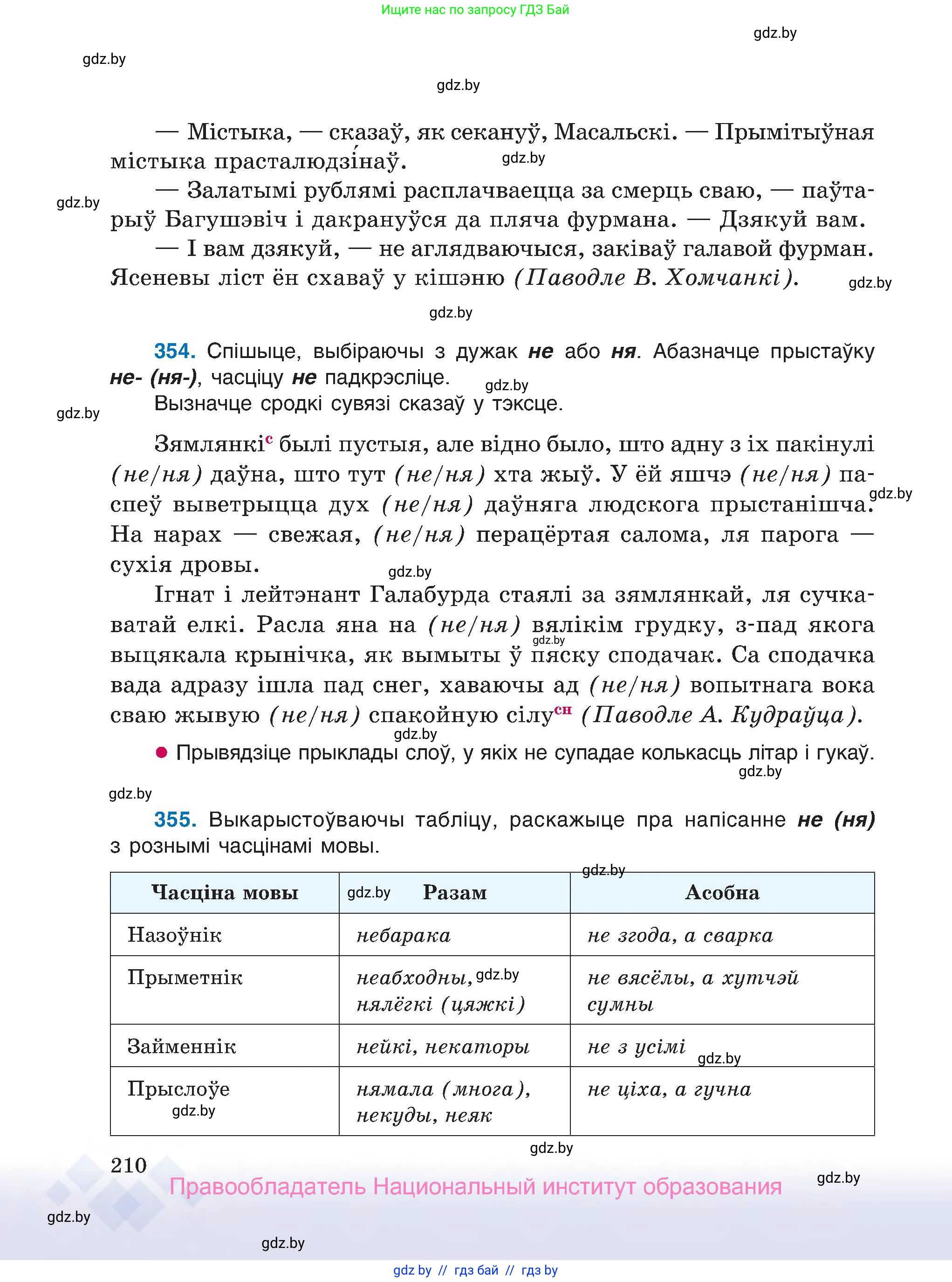 Белорусский язык (Беларуская мова), 7 класс Учебник, авторы: Валочка Ганна Міхайлаўна, Зелянко Вольга Уладзіміраўна, Язерская Святлана Анатольеўна, издательство Нацыянальны інстытут адукацыі, Минск, 2020, страница 210