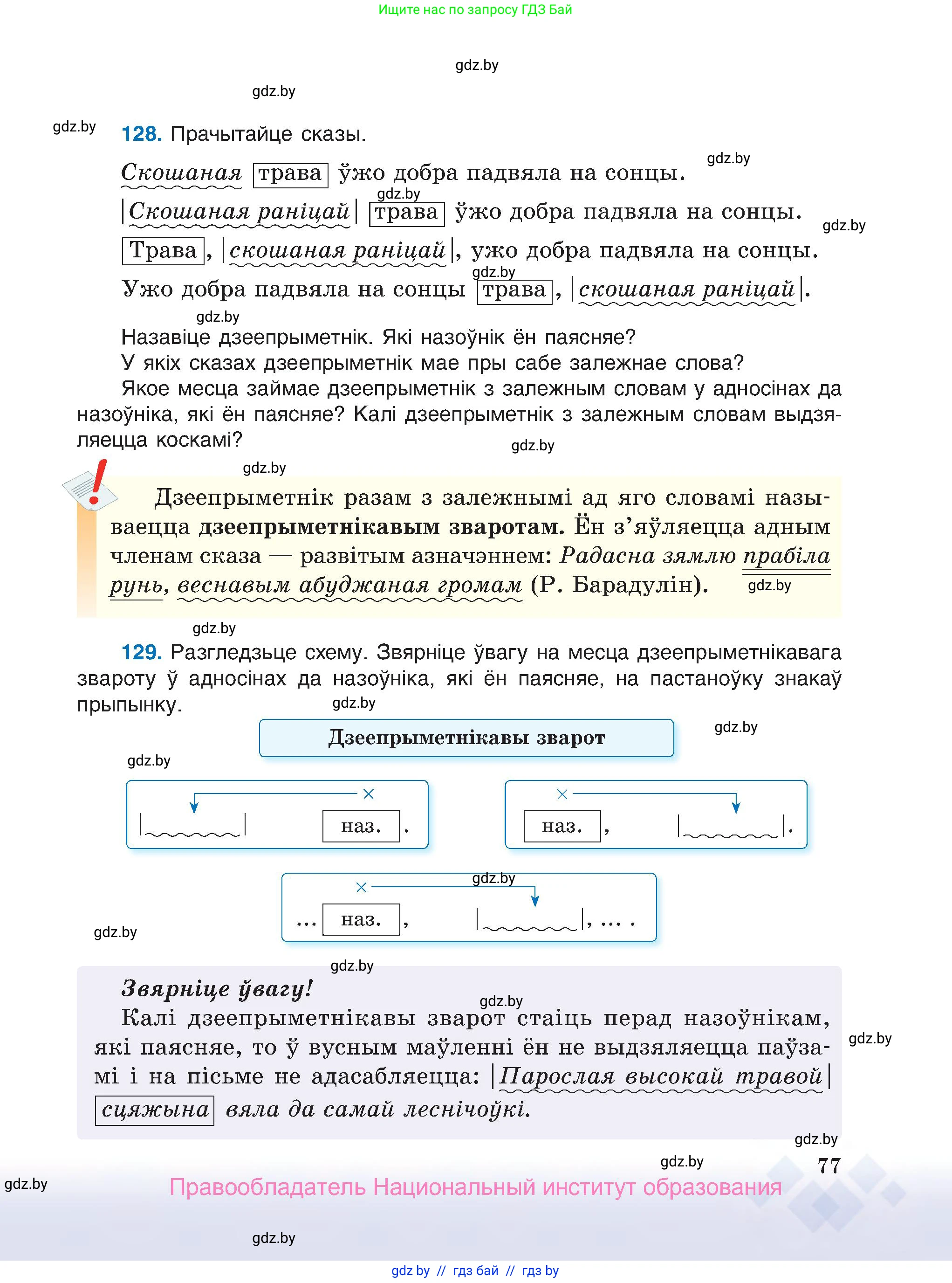 Белорусский язык (Беларуская мова), 7 класс Учебник, авторы: Валочка Ганна Міхайлаўна, Зелянко Вольга Уладзіміраўна, Язерская Святлана Анатольеўна, издательство Нацыянальны інстытут адукацыі, Минск, 2020, страница 77