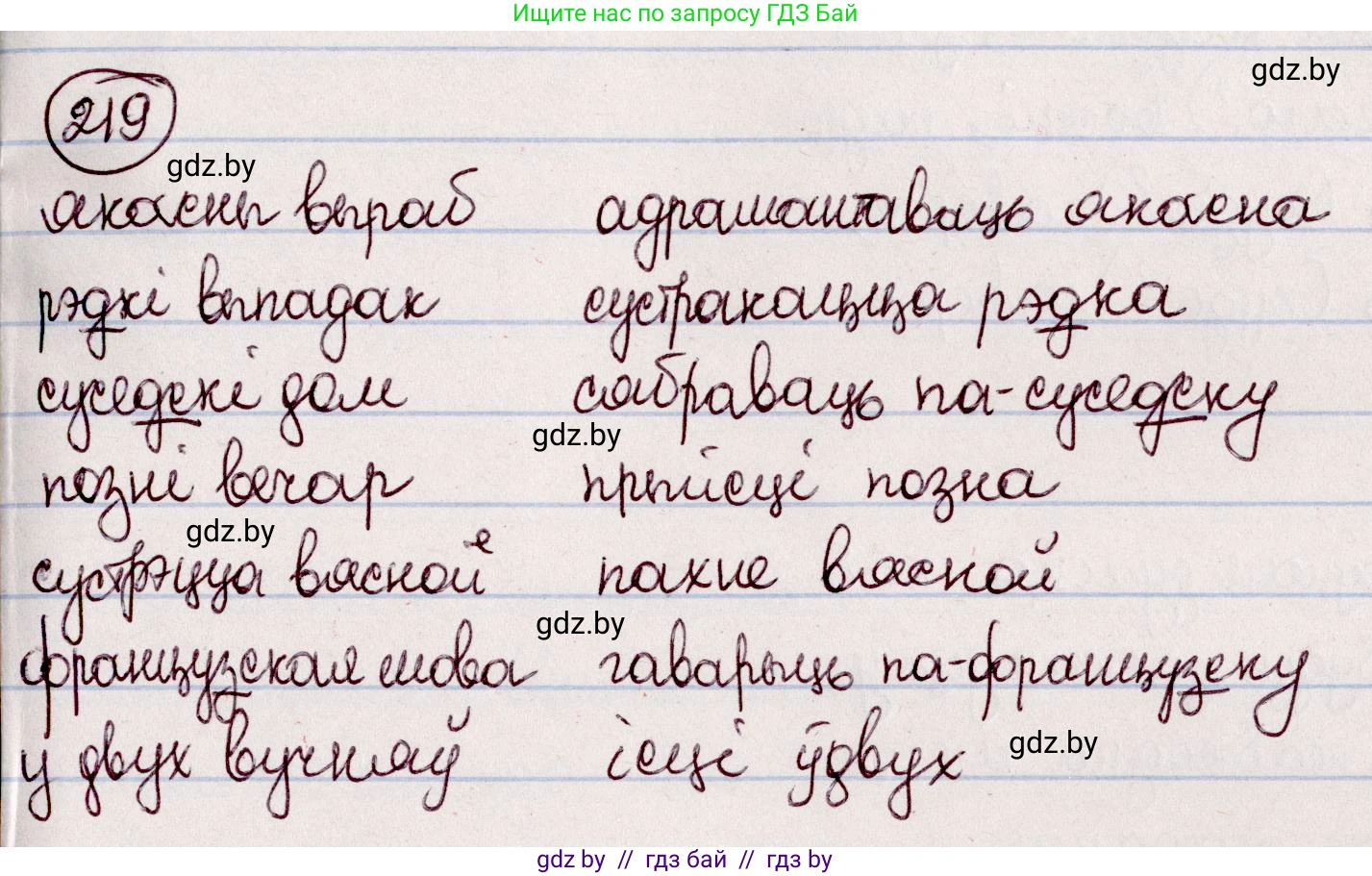 Белорусский язык (Беларуская мова), 7 класс Учебник, авторы: Валочка Ганна Міхайлаўна, Зелянко Вольга Уладзіміраўна, Язерская Святлана Анатольеўна, издательство Нацыянальны інстытут адукацыі, Минск, 2020, страница 123, номер 219, Решение