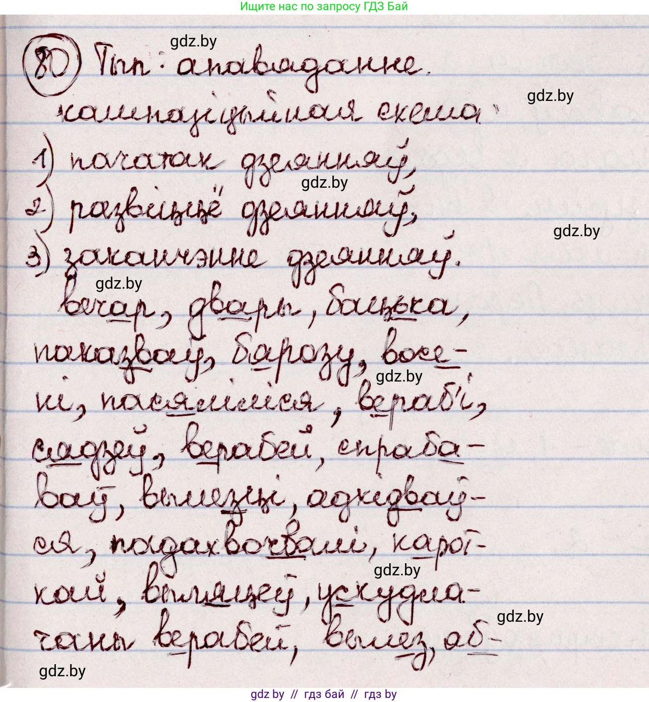 Белорусский язык (Беларуская мова), 7 класс Учебник, авторы: Валочка Ганна Міхайлаўна, Зелянко Вольга Уладзіміраўна, Язерская Святлана Анатольеўна, издательство Нацыянальны інстытут адукацыі, Минск, 2020, страница 50, номер 80, Решение