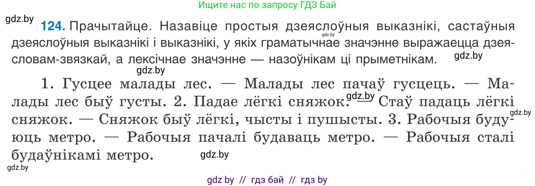 Белорусский язык (Беларуская мова), 8 класс Учебник, авторы: Бадзевіч Зінаіда Іванаўна, Саматыя Ірына Мікалаеўна, издательство Нацыянальны інстытут адукацыі, Минск, 2020, страница 85, номер 124, Условие