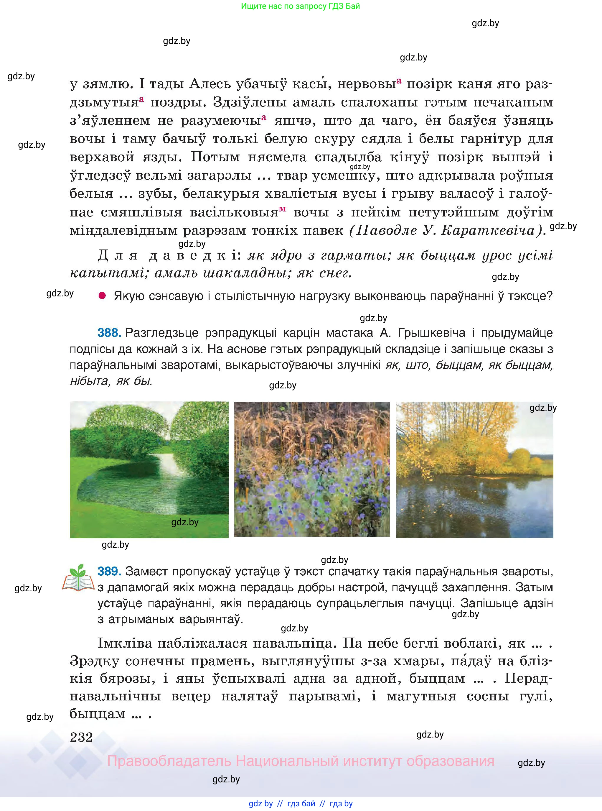 Белорусский язык (Беларуская мова), 8 класс Учебник, авторы: Бадзевіч Зінаіда Іванаўна, Саматыя Ірына Мікалаеўна, издательство Нацыянальны інстытут адукацыі, Минск, 2020, страница 232