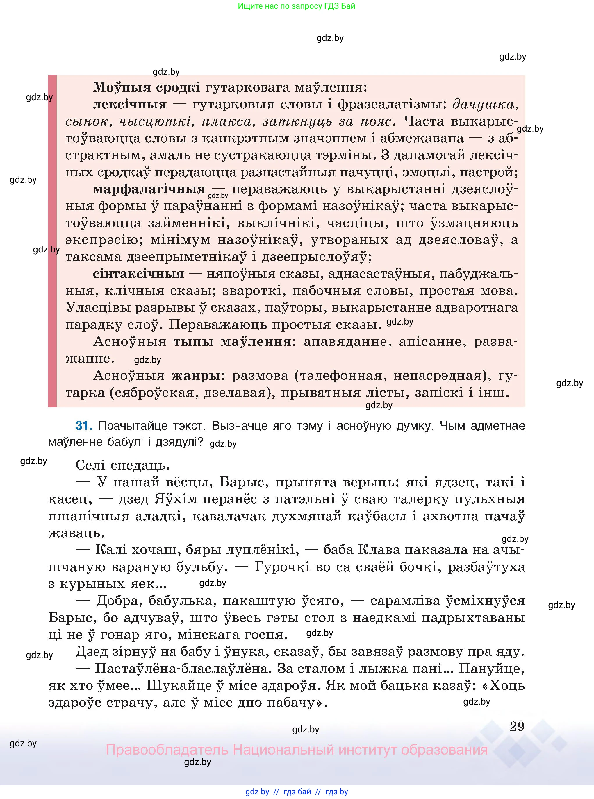 Белорусский язык (Беларуская мова), 8 класс Учебник, авторы: Бадзевіч Зінаіда Іванаўна, Саматыя Ірына Мікалаеўна, издательство Нацыянальны інстытут адукацыі, Минск, 2020, страница 29