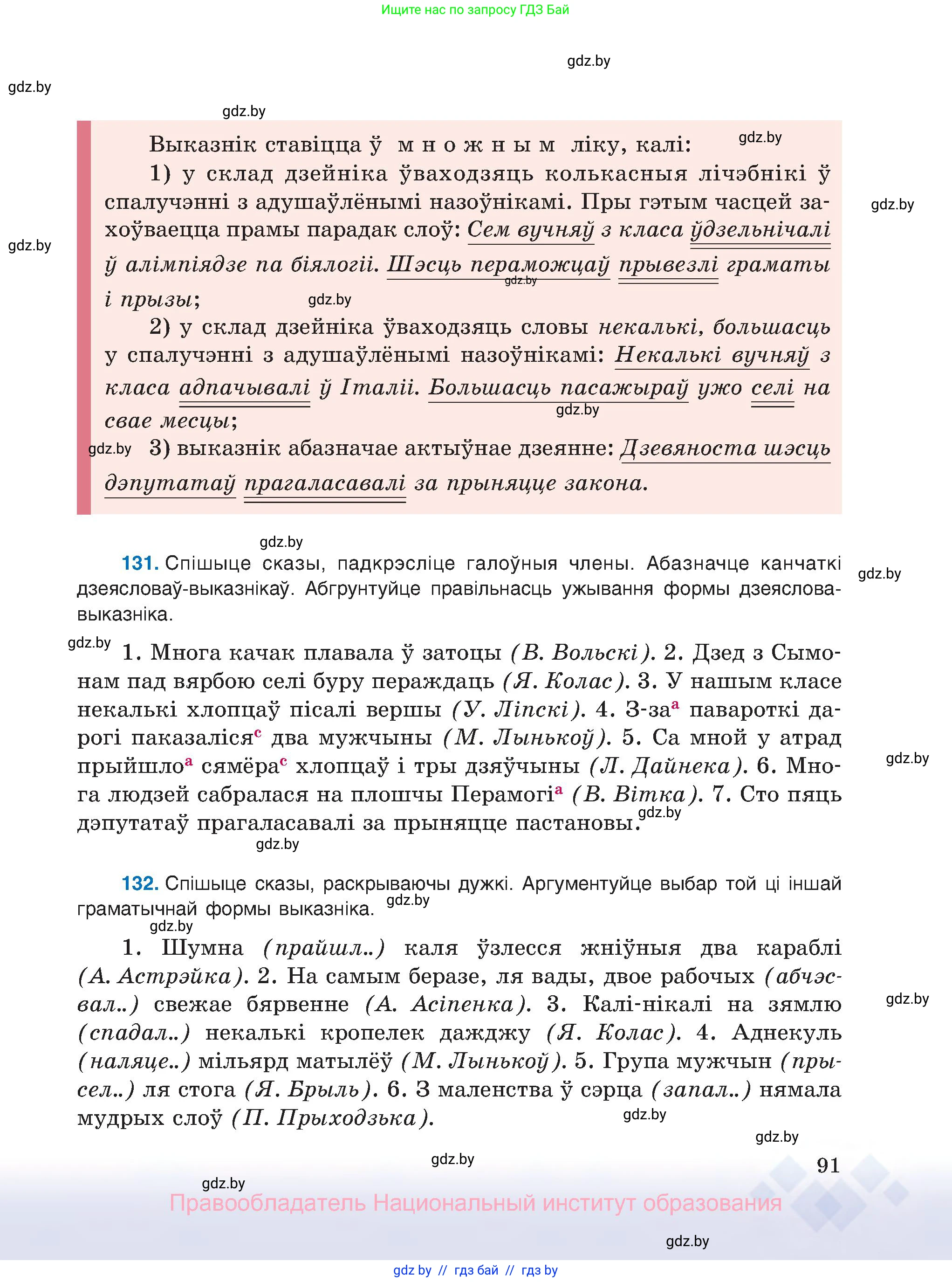 Белорусский язык (Беларуская мова), 8 класс Учебник, авторы: Бадзевіч Зінаіда Іванаўна, Саматыя Ірына Мікалаеўна, издательство Нацыянальны інстытут адукацыі, Минск, 2020, страница 91