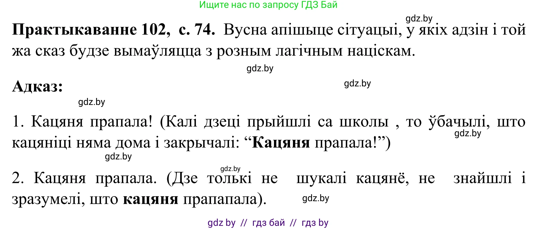 Белорусский язык (Беларуская мова), 8 класс Учебник, авторы: Бадзевіч Зінаіда Іванаўна, Саматыя Ірына Мікалаеўна, издательство Нацыянальны інстытут адукацыі, Минск, 2020, страница 74, номер 102, Решение