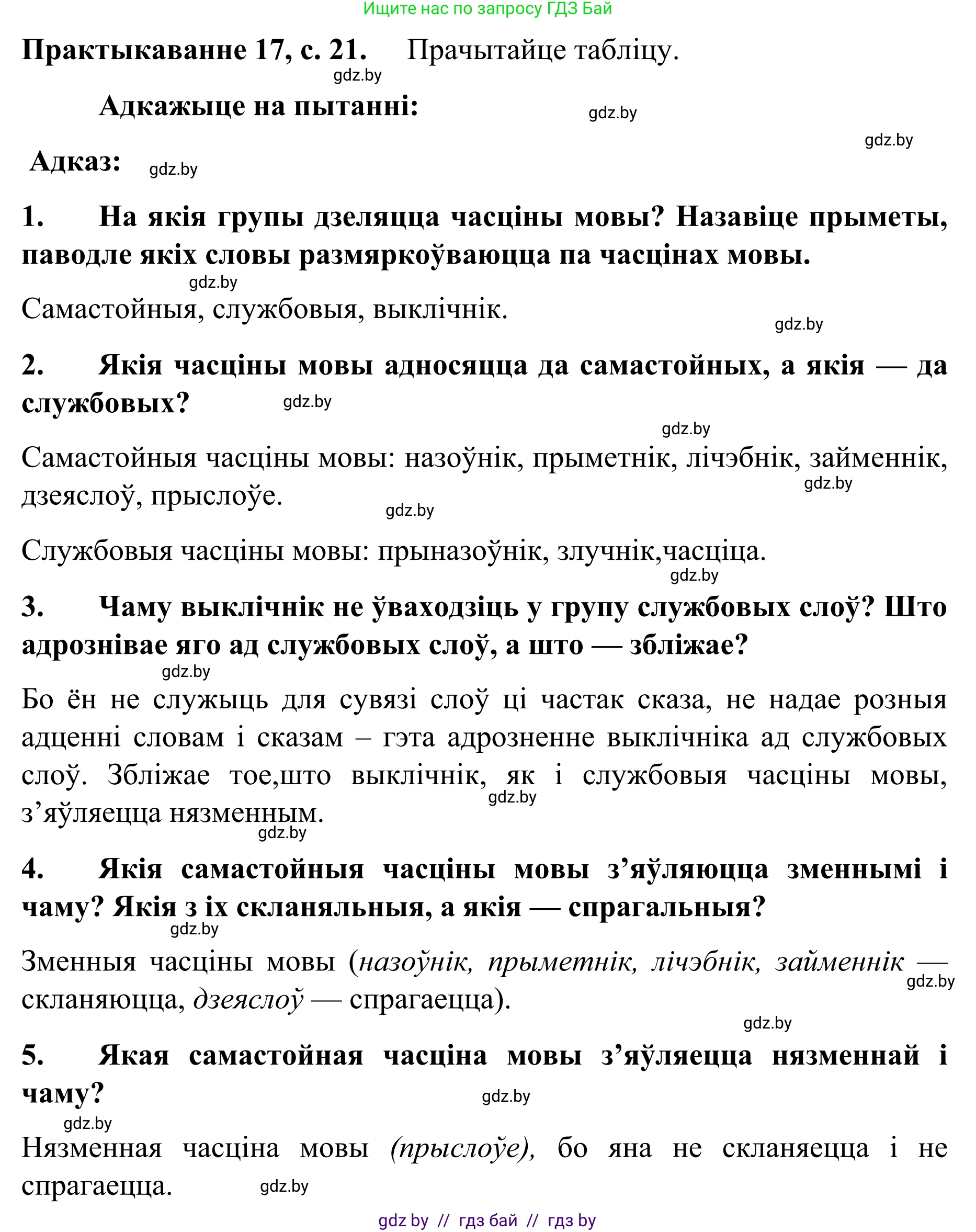 Белорусский язык (Беларуская мова), 8 класс Учебник, авторы: Бадзевіч Зінаіда Іванаўна, Саматыя Ірына Мікалаеўна, издательство Нацыянальны інстытут адукацыі, Минск, 2020, страница 21, номер 17, Решение