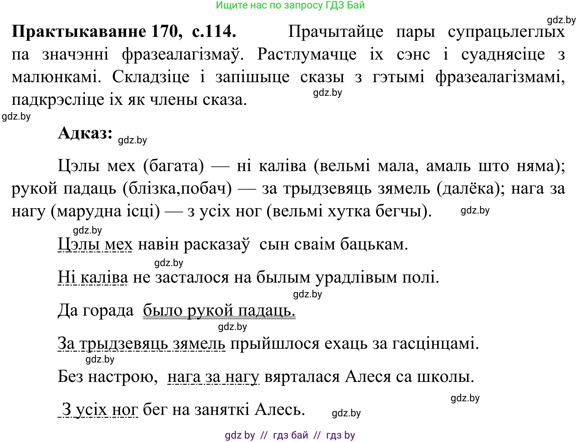 Белорусский язык (Беларуская мова), 8 класс Учебник, авторы: Бадзевіч Зінаіда Іванаўна, Саматыя Ірына Мікалаеўна, издательство Нацыянальны інстытут адукацыі, Минск, 2020, страница 114, номер 170, Решение