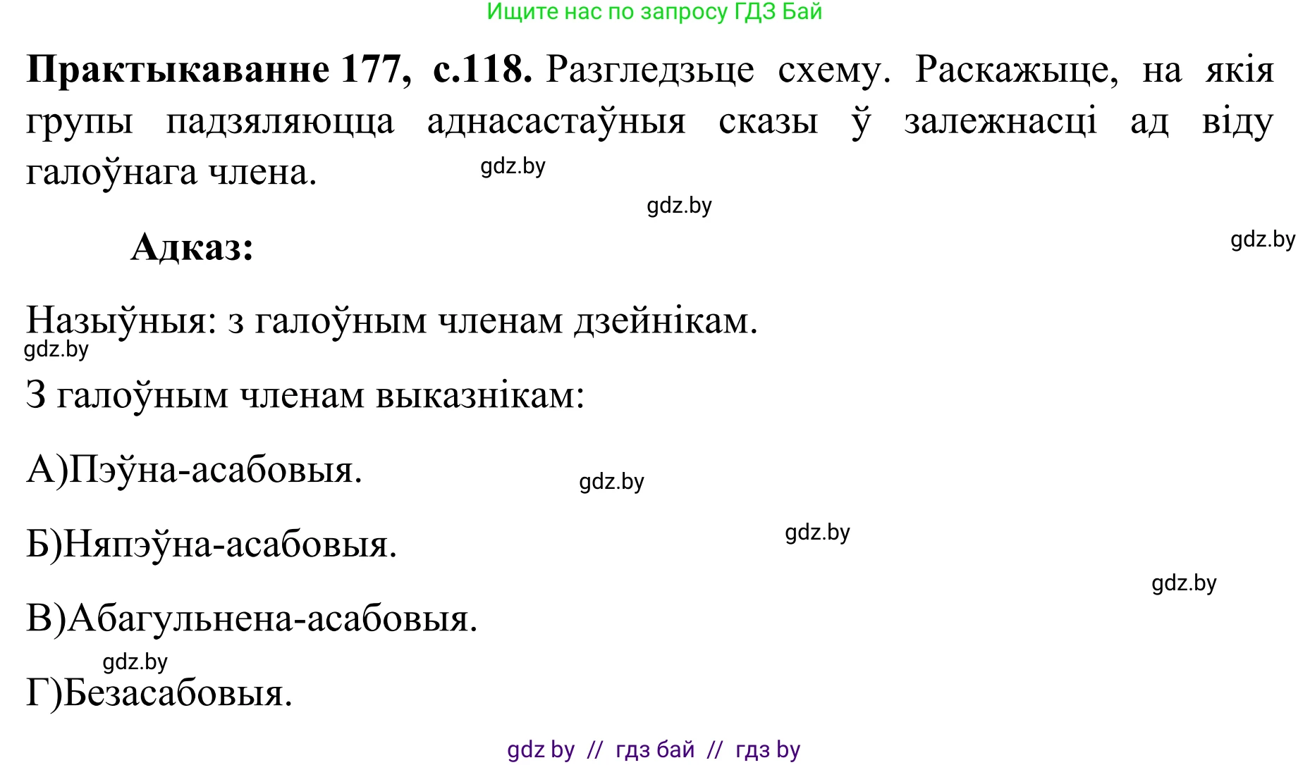 Белорусский язык (Беларуская мова), 8 класс Учебник, авторы: Бадзевіч Зінаіда Іванаўна, Саматыя Ірына Мікалаеўна, издательство Нацыянальны інстытут адукацыі, Минск, 2020, страница 118, номер 177, Решение