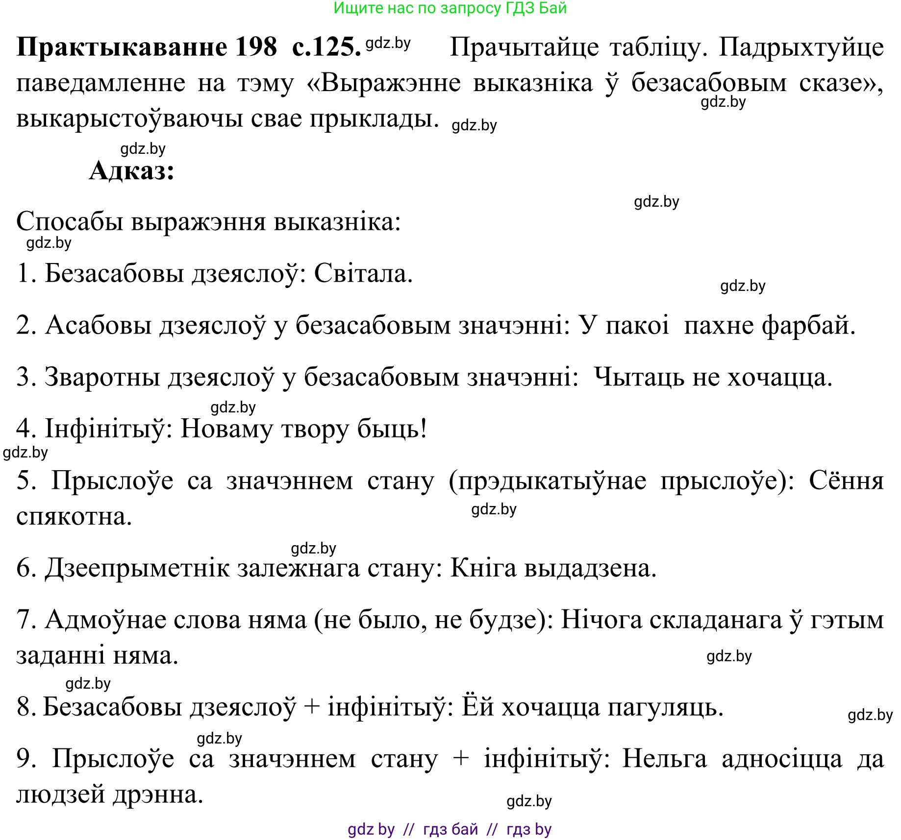 Белорусский язык (Беларуская мова), 8 класс Учебник, авторы: Бадзевіч Зінаіда Іванаўна, Саматыя Ірына Мікалаеўна, издательство Нацыянальны інстытут адукацыі, Минск, 2020, страница 125, номер 198, Решение