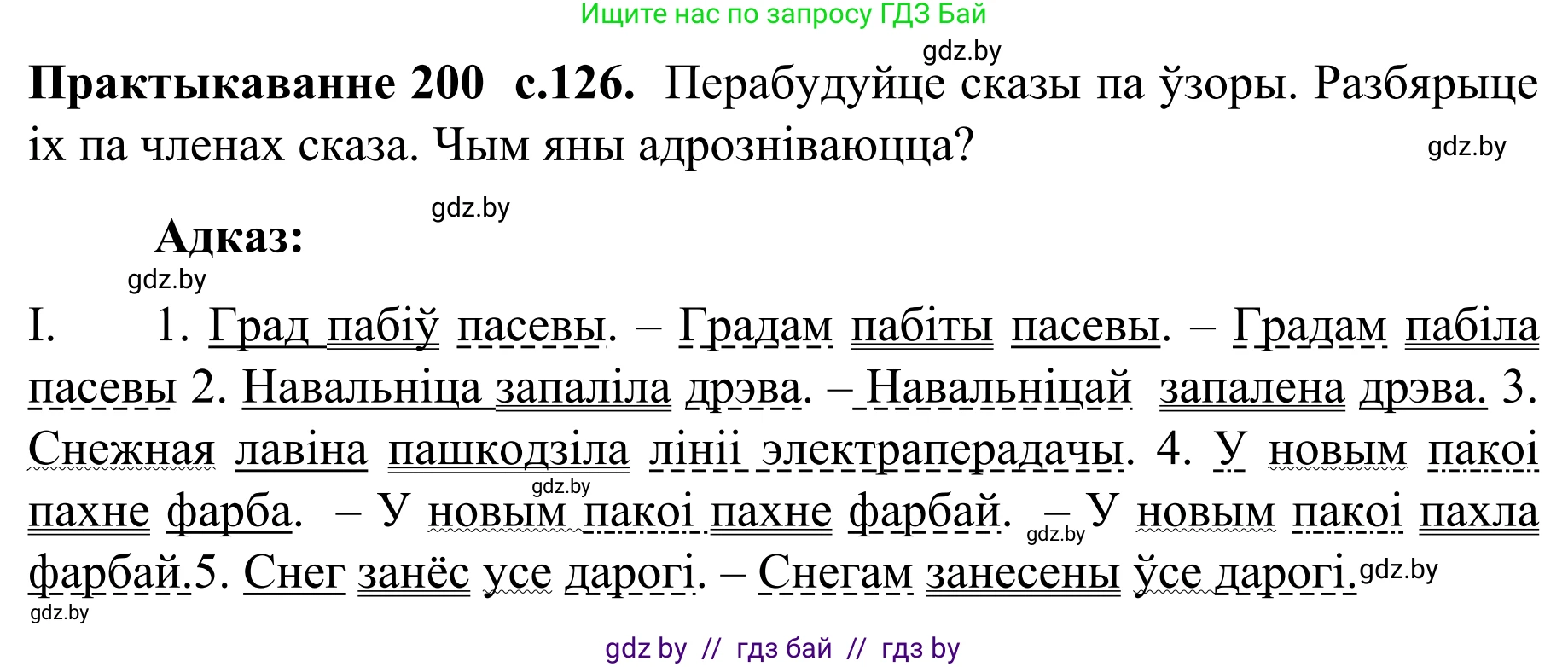 Белорусский язык (Беларуская мова), 8 класс Учебник, авторы: Бадзевіч Зінаіда Іванаўна, Саматыя Ірына Мікалаеўна, издательство Нацыянальны інстытут адукацыі, Минск, 2020, страница 126, номер 200, Решение
